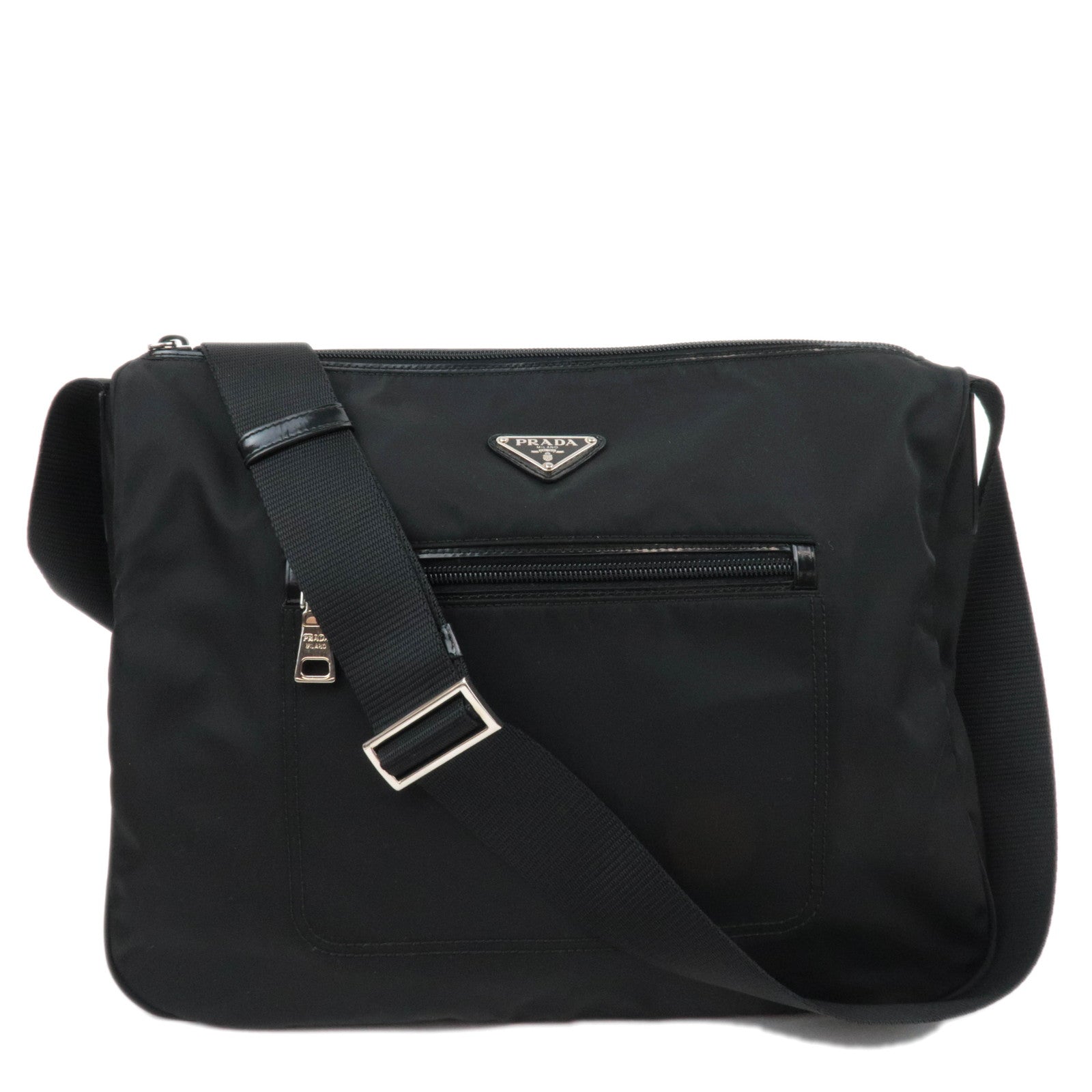 PRADA Nylon Leather Shoulder Bag Black BT071487285