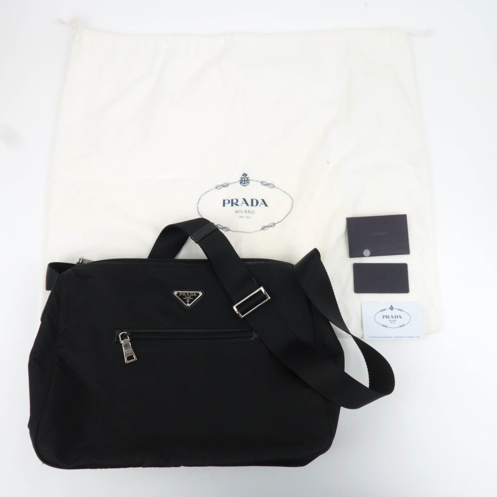 PRADA Nylon Leather Shoulder Bag Black BT0714
