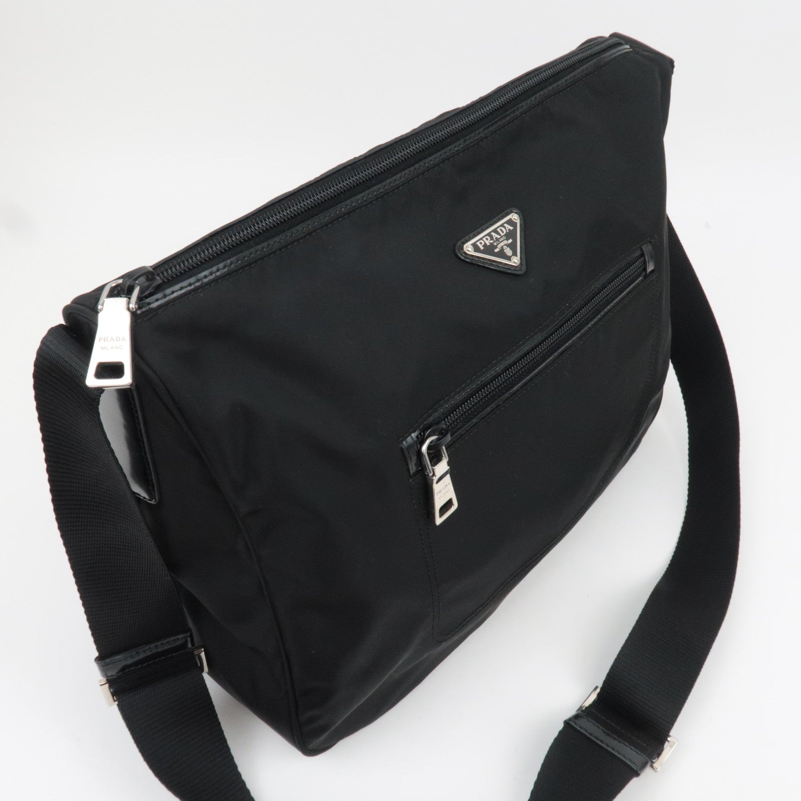 PRADA Nylon Leather Shoulder Bag Black BT0714