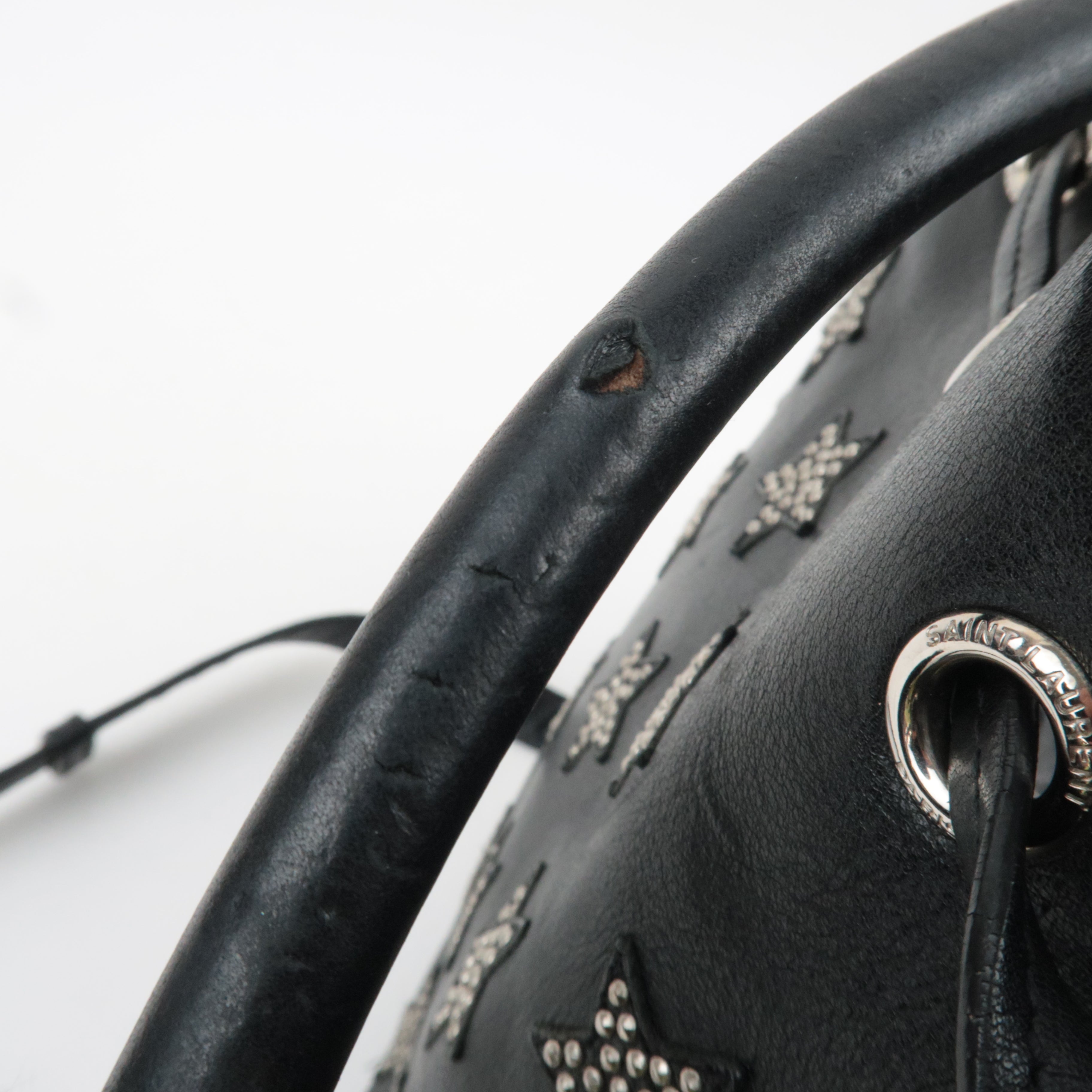 SAINT LAURENT Star Studded 2Way Leather Shoulder Bag Black 381647