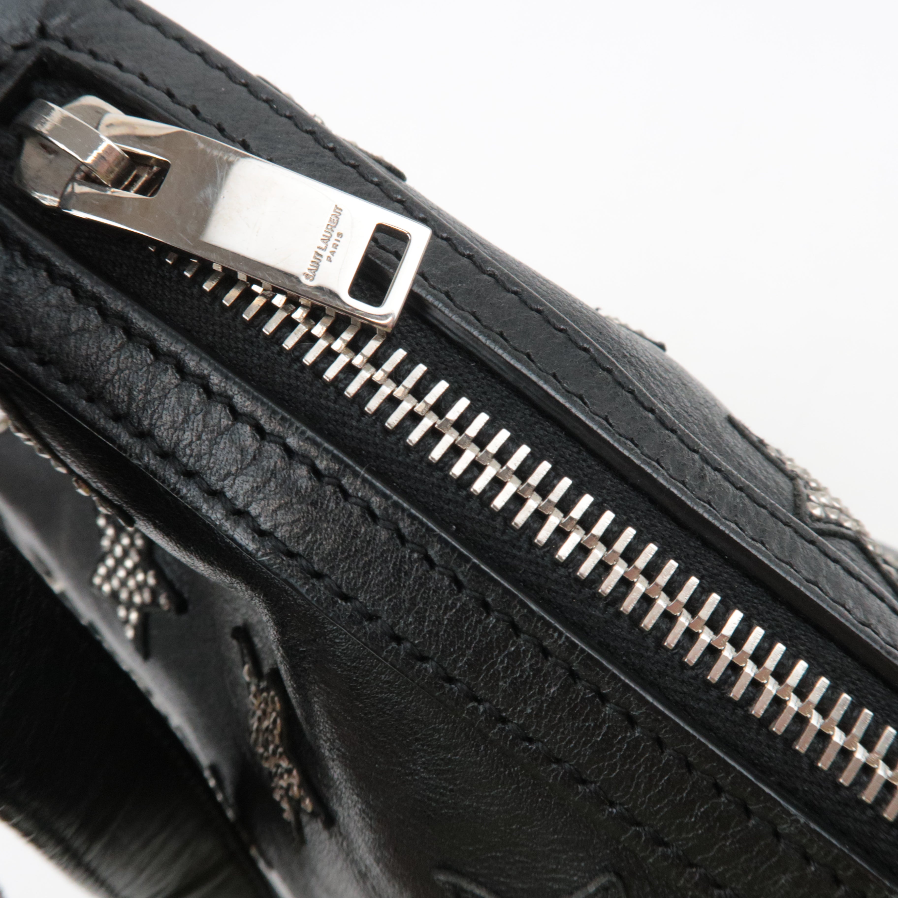 SAINT LAURENT Star Studded 2Way Leather Shoulder Bag Black 381647