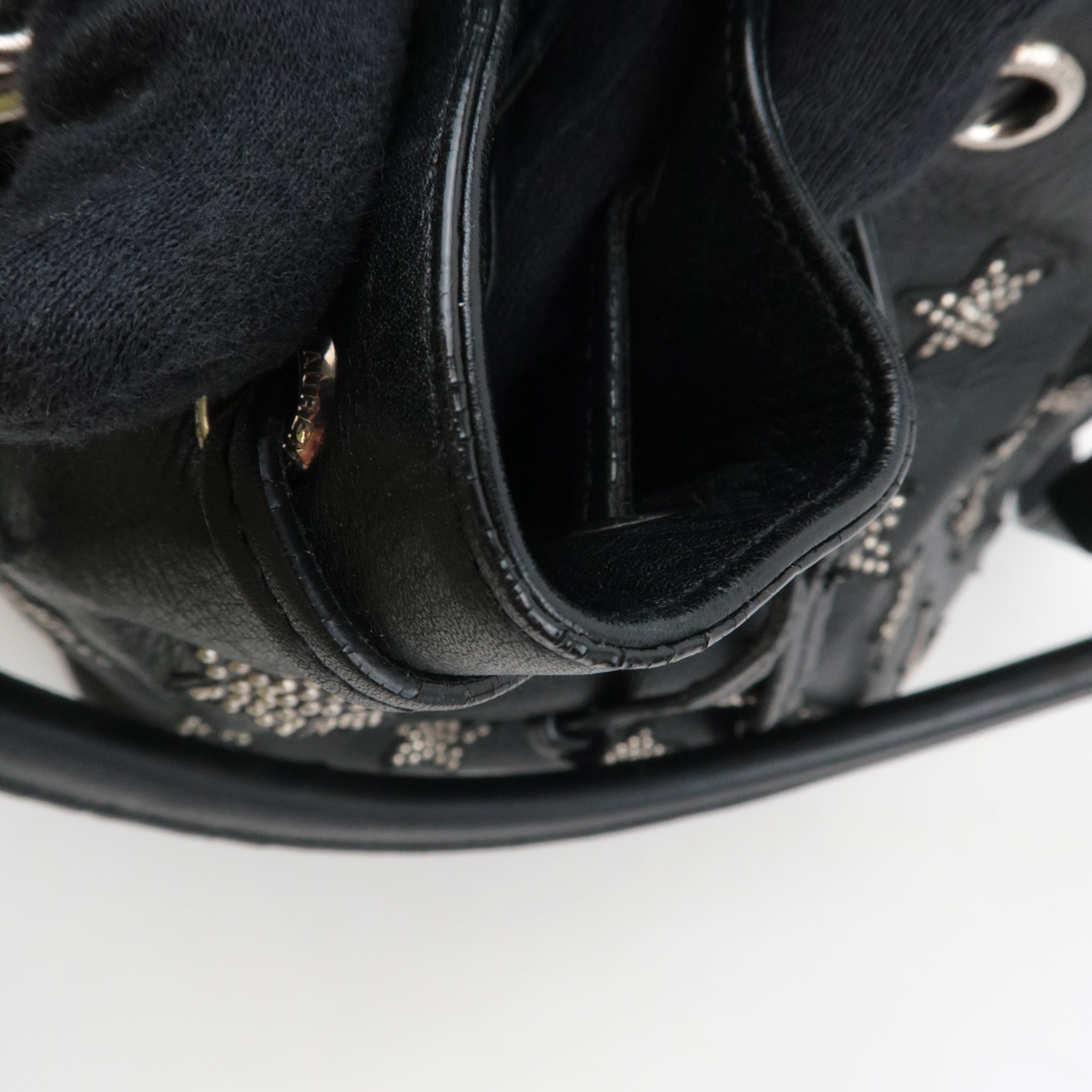 SAINT LAURENT Star Studded 2Way Leather Shoulder Bag Black 381647