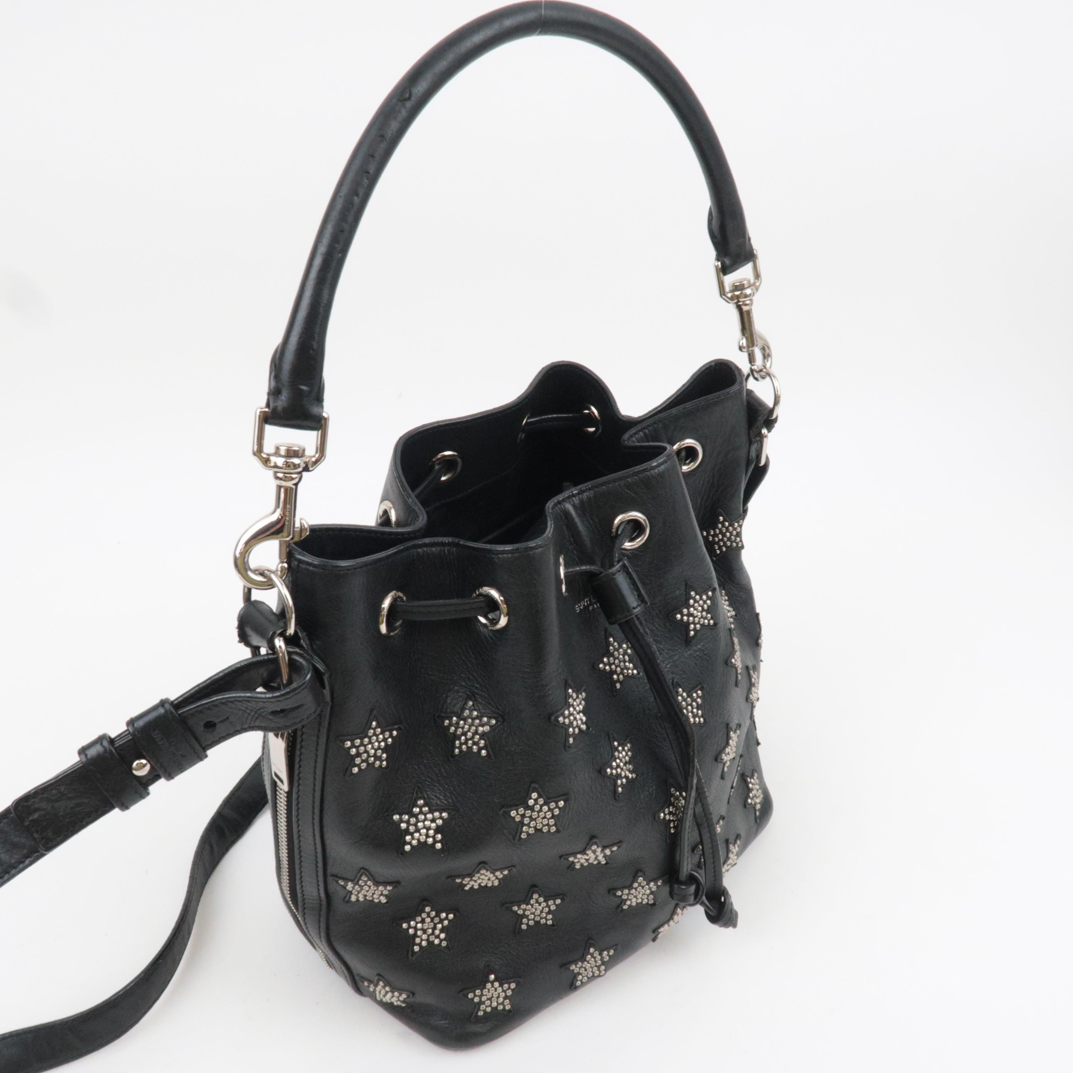 SAINT LAURENT Star Studded 2Way Leather Shoulder Bag Black 381647