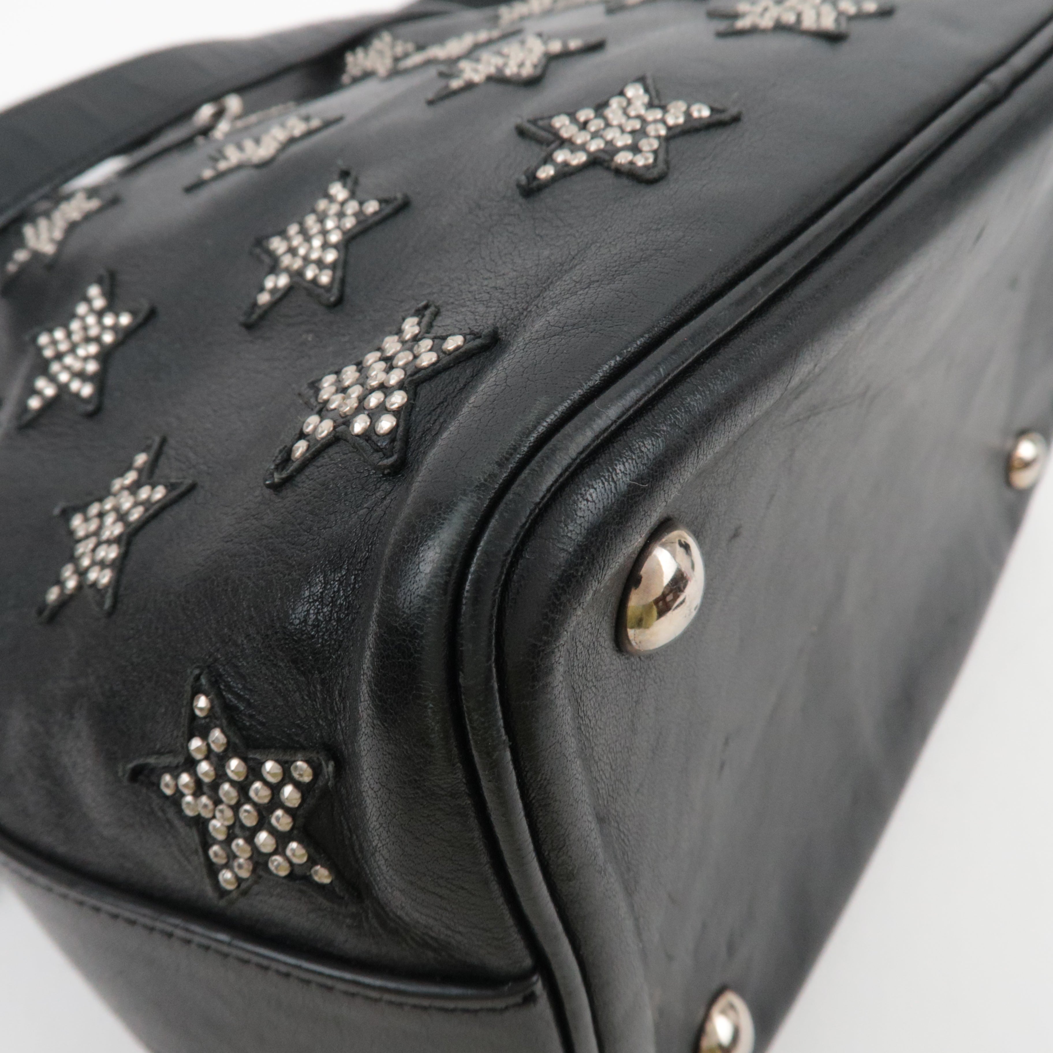 SAINT LAURENT Star Studded 2Way Leather Shoulder Bag Black 381647