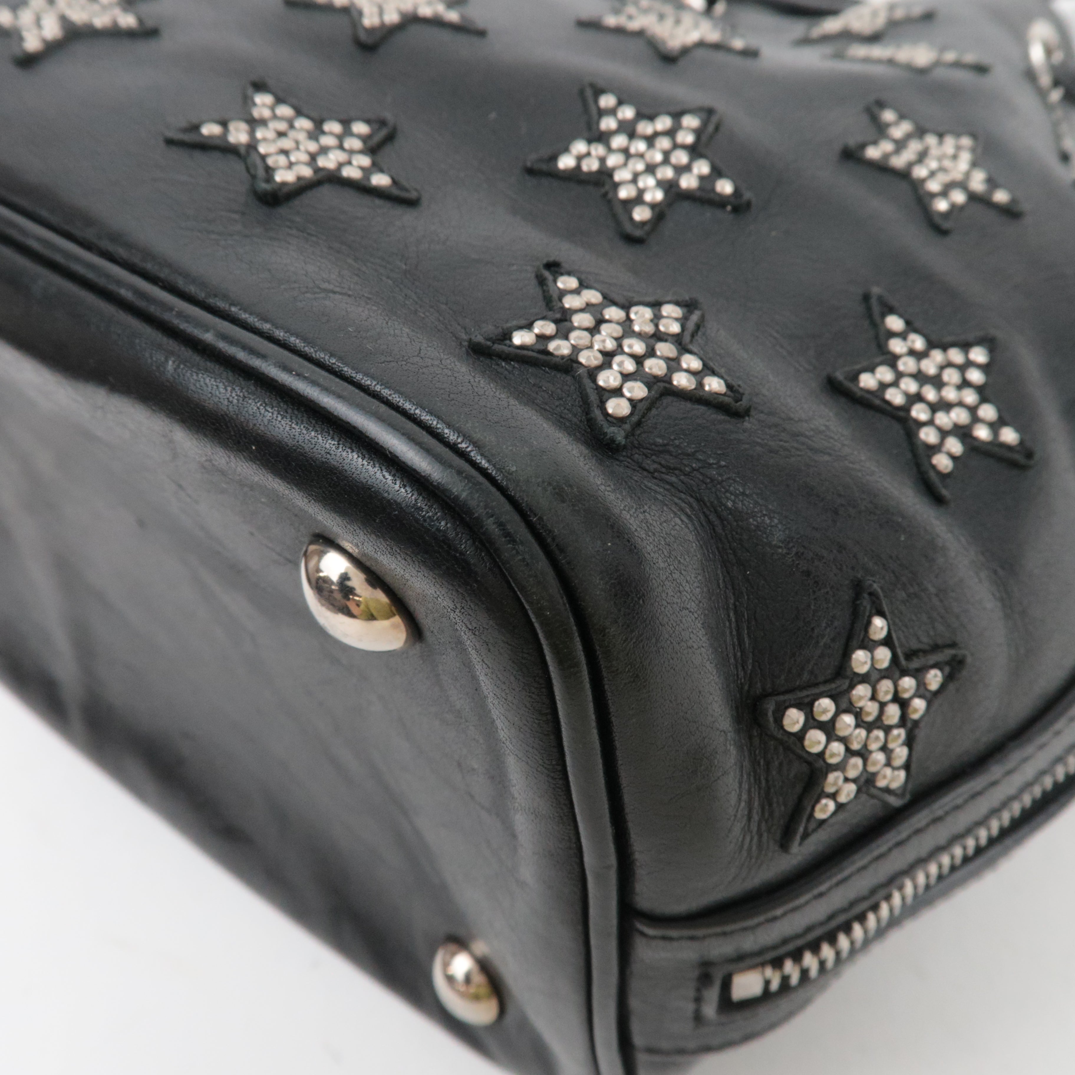 SAINT LAURENT Star Studded 2Way Leather Shoulder Bag Black 381647