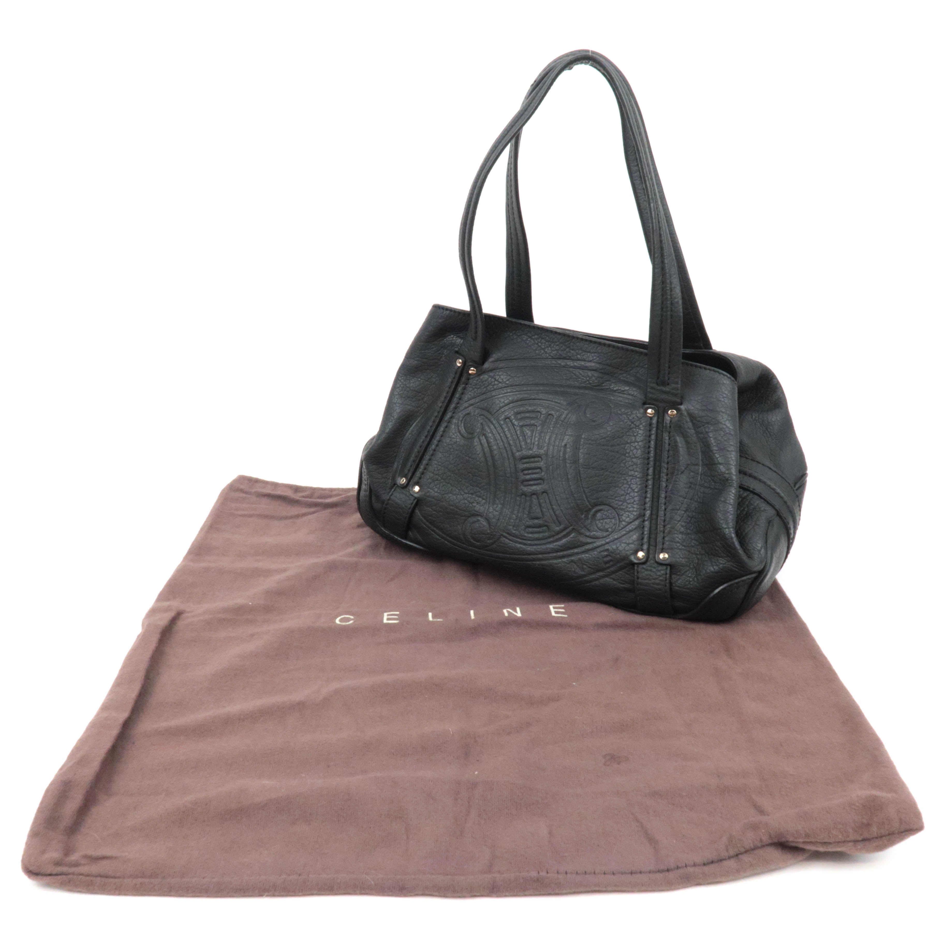 CELINE Triomphe Leather Shoulder Bag Black