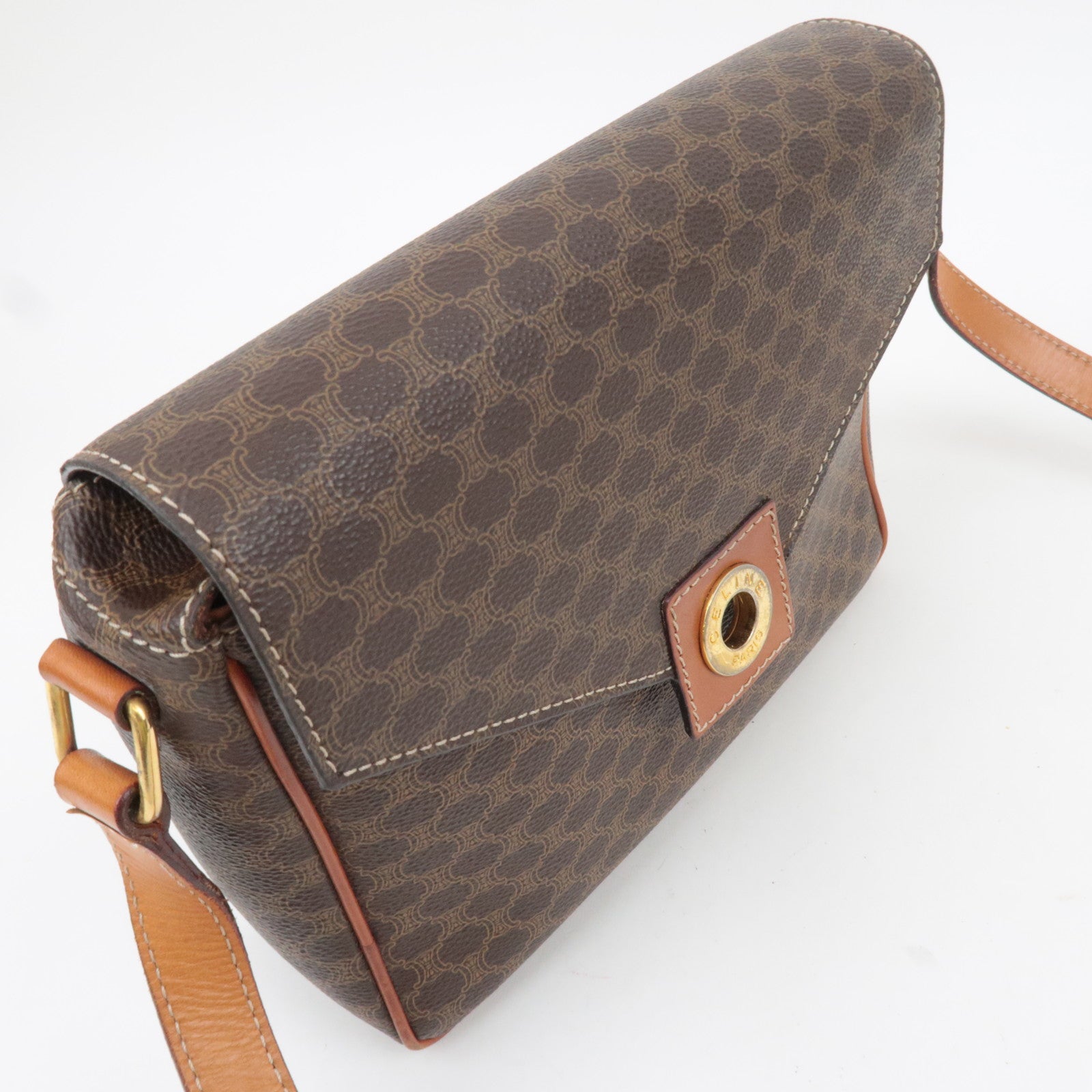 CELINE Macadam PVC Leather Shoulder Bag Brown