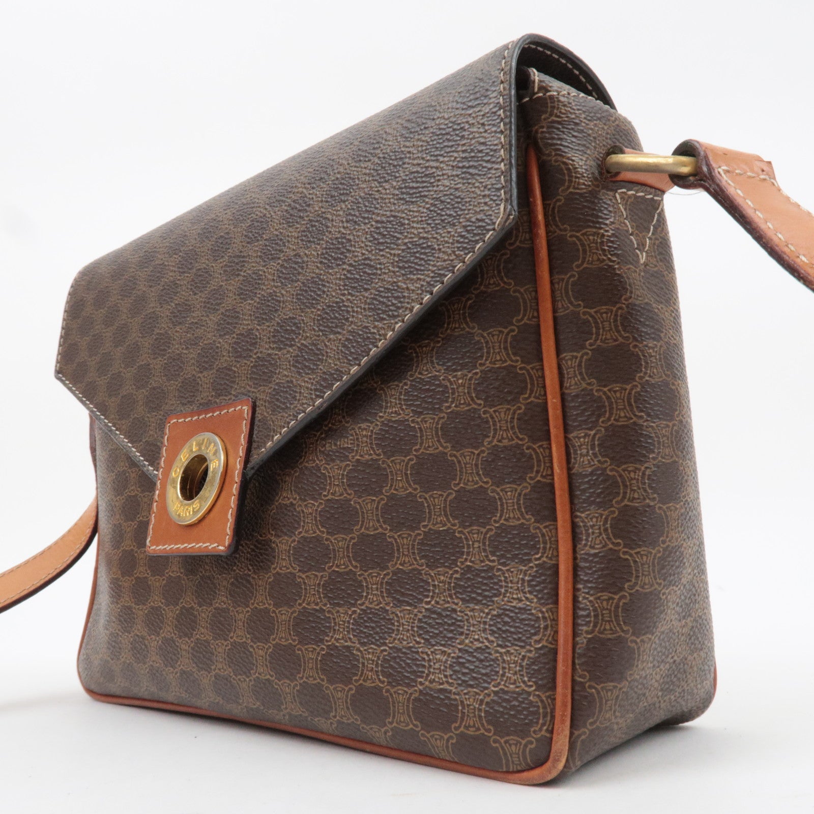CELINE Macadam PVC Leather Shoulder Bag Brown