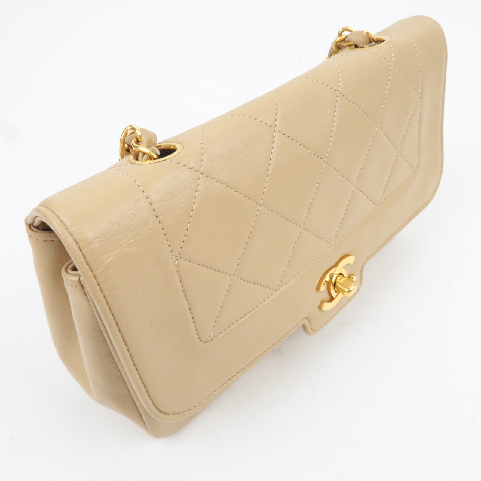 CHANEL Diana Matelasse Lambskin Chain Shoulder Bag Beige