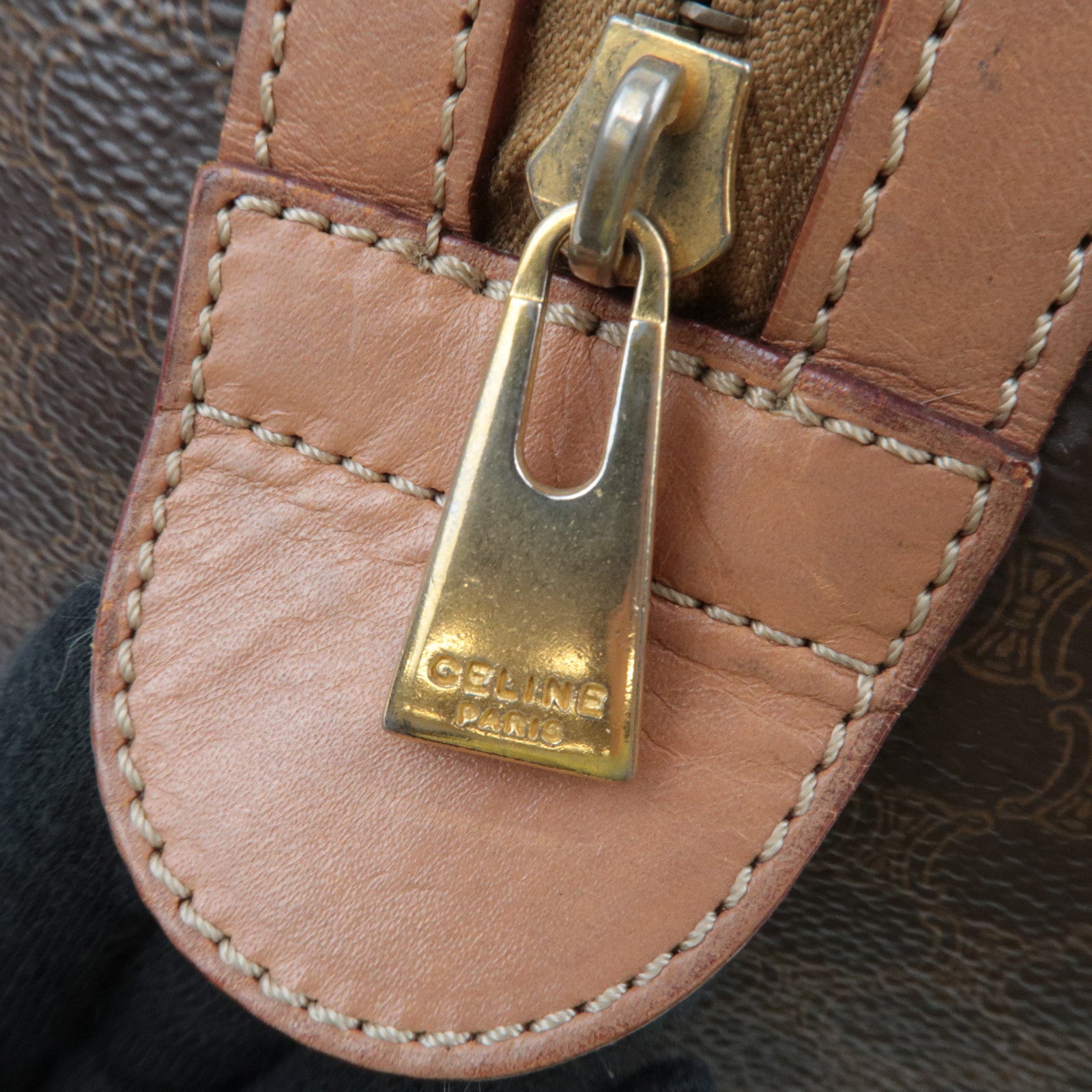 CELINE Macadam PVC Leather Handbag Brown