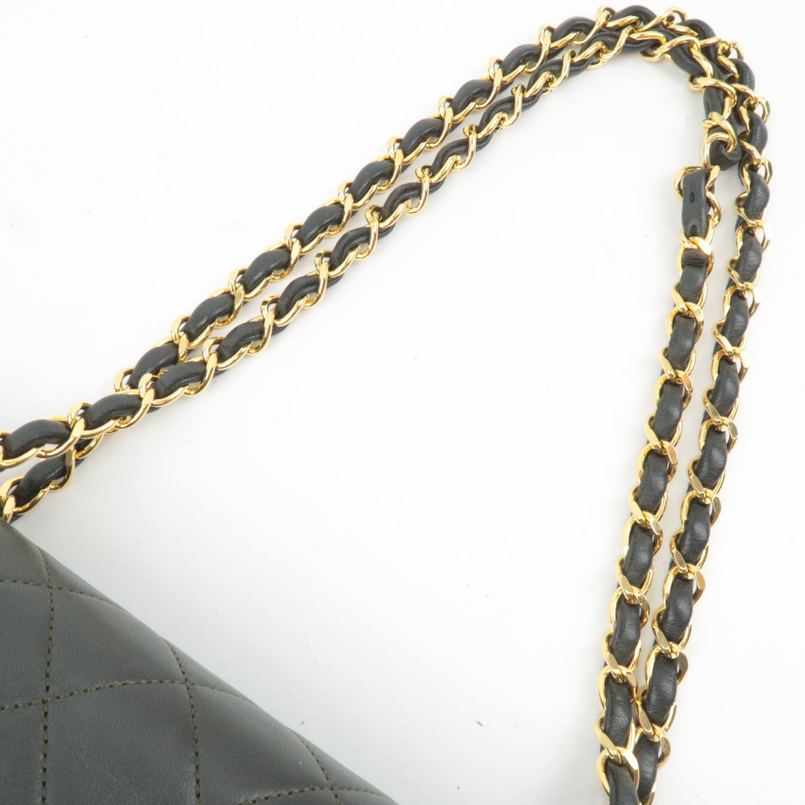 CHANEL Matelasse 25 Lambskin Double Chain Shoulder Bag Dark Green