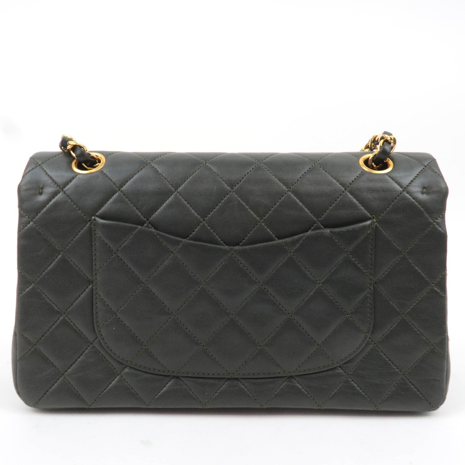 CHANEL Matelasse 25 Lambskin Double Chain Shoulder Bag Dark Green