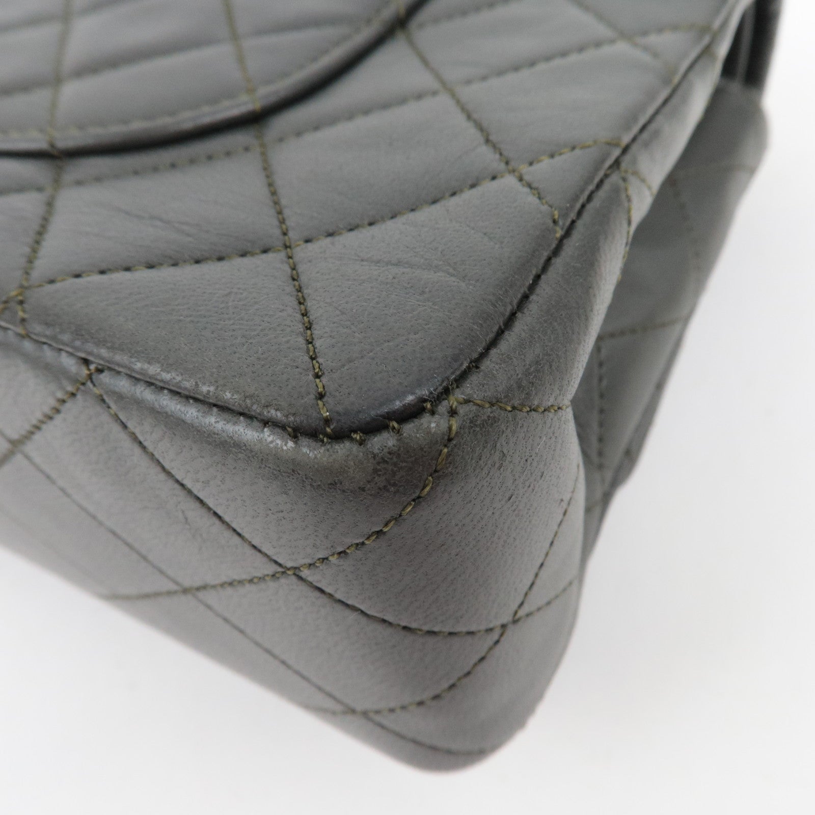 CHANEL Matelasse 25 Lambskin Double Chain Shoulder Bag Dark Green