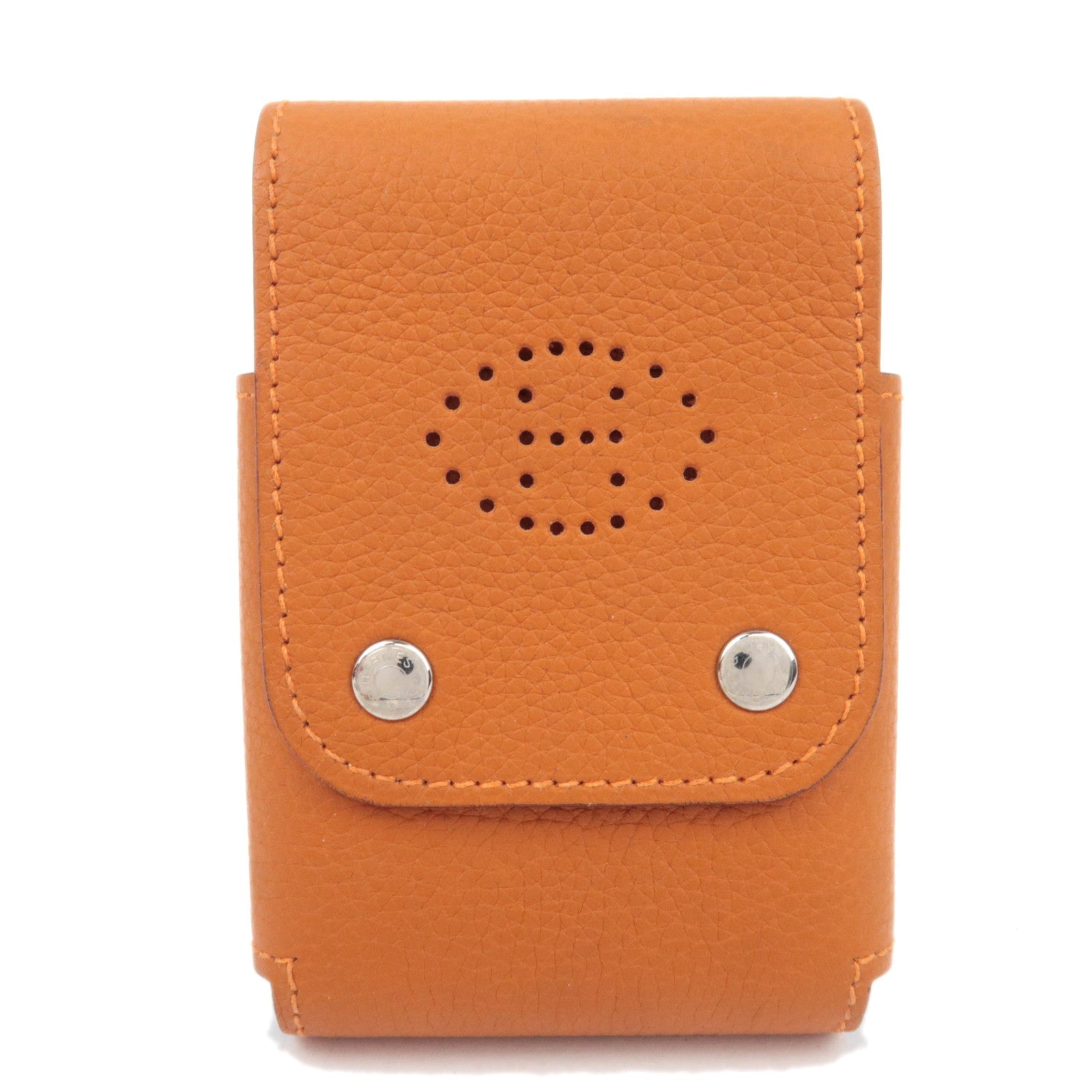 HERMES Etui Carte PM Playing Card Case □O Stamp (2011) Taurillon Clemence Orange Silver HDW *Deck of cards87395