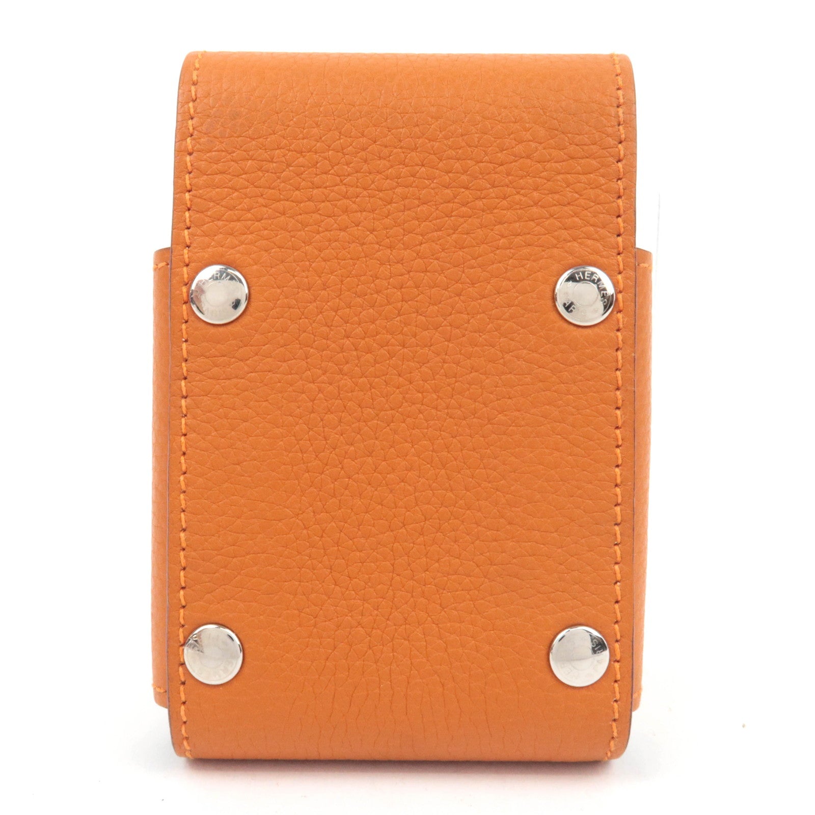 HERMES Etui Carte PM Playing Card Case □O Stamp (2011) Taurillon Clemence Orange Silver HDW *Deck of cards