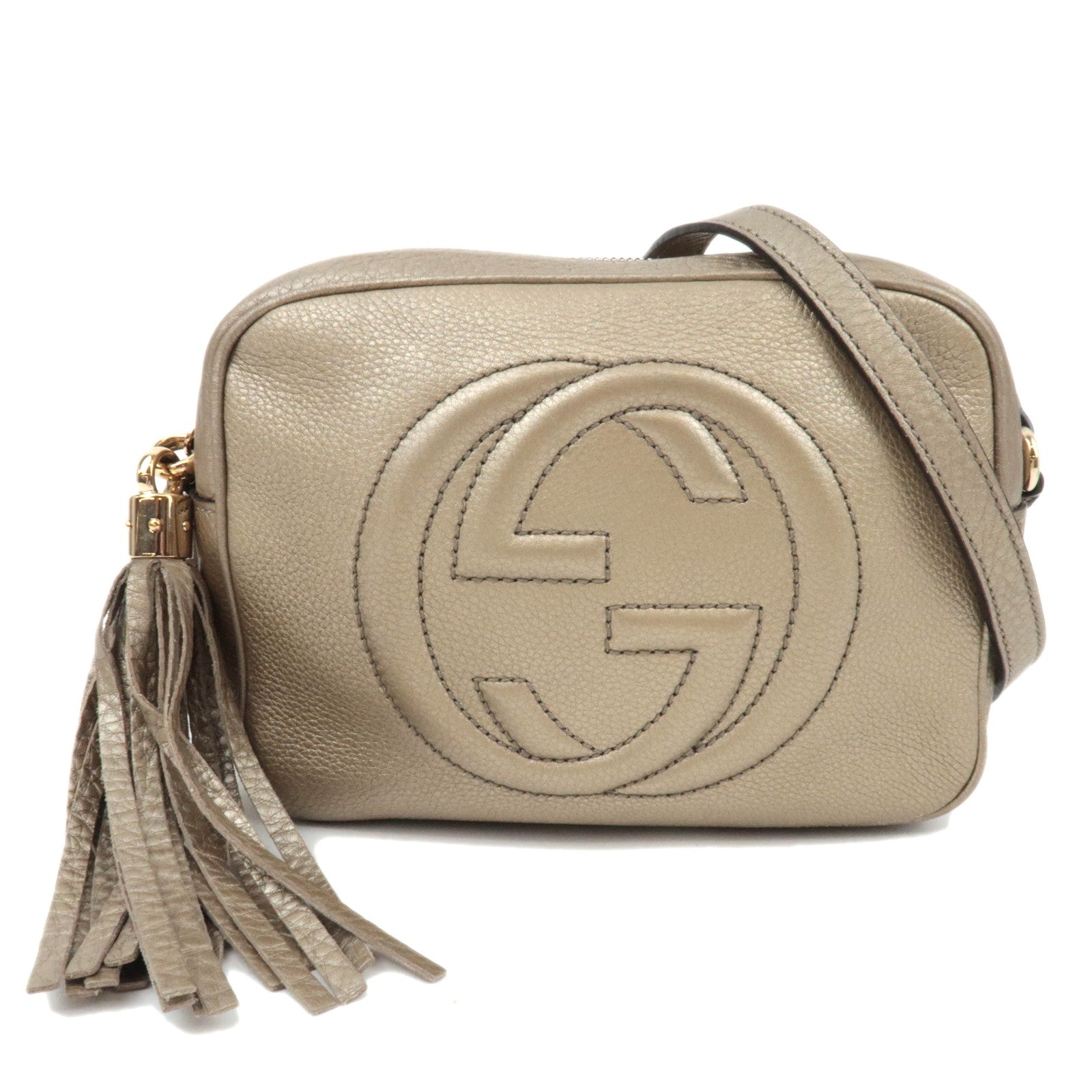 GUCCI Soho Interlocking G Disco Bag Leather Shoulder Bag Gold 30836487415
