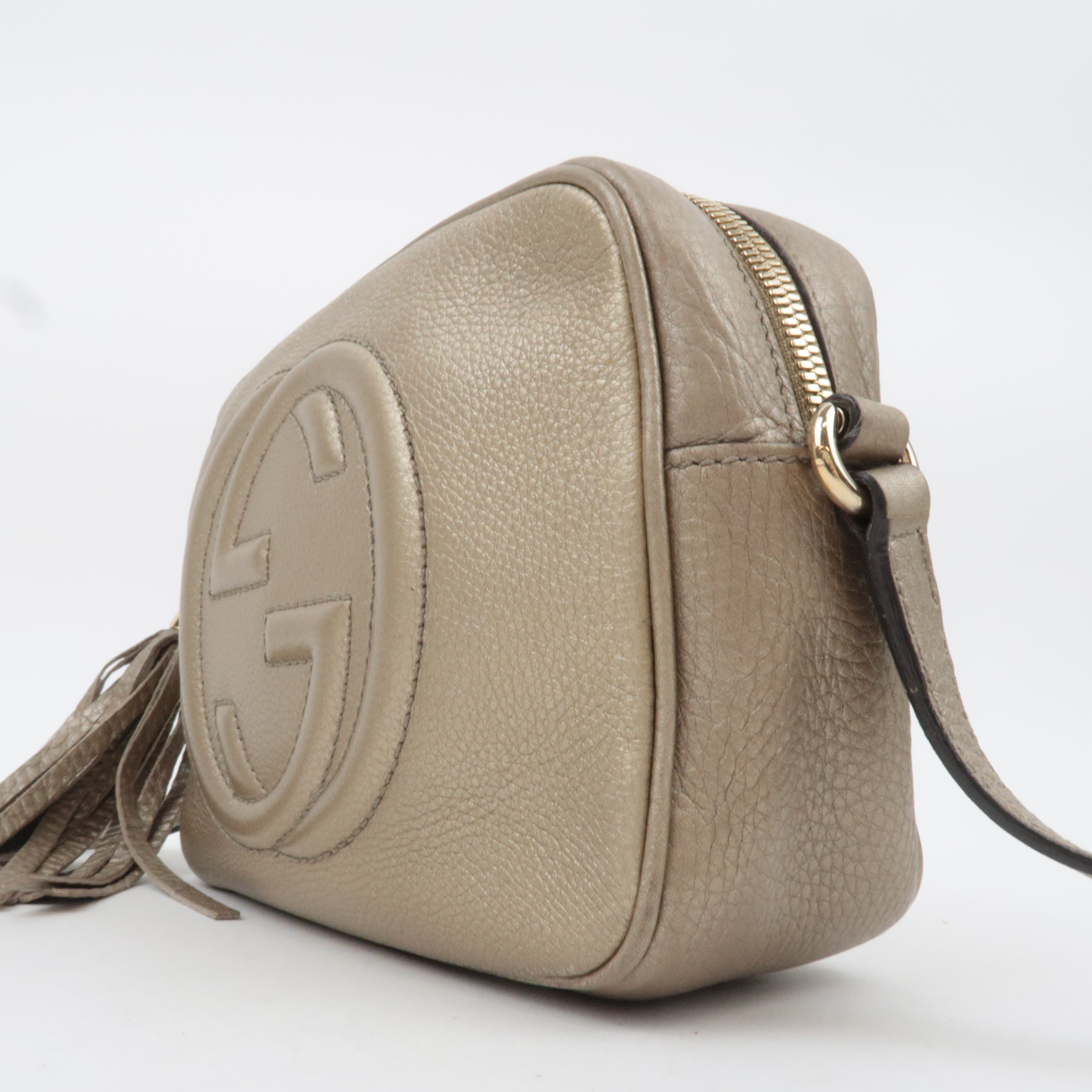 GUCCI Soho Interlocking G Disco Bag Leather Shoulder Bag Gold 308364