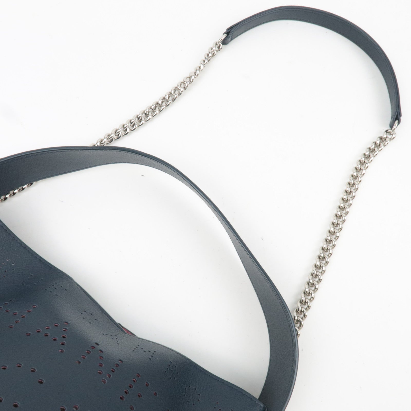 CHANEL Coco Mark Perforated 2Way Leather Chain Shoulder Bag Navy AS0304