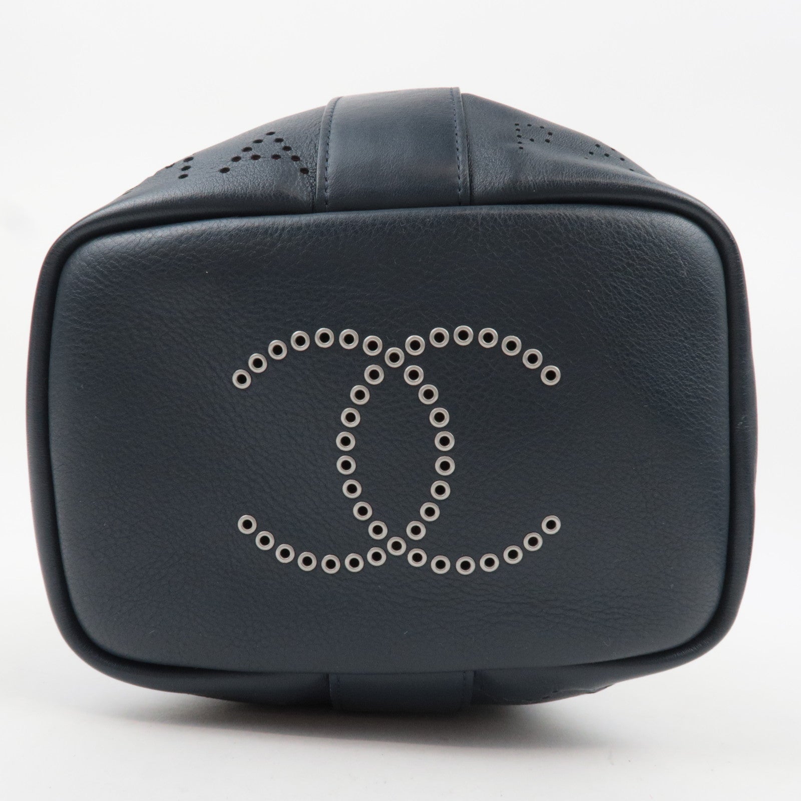 CHANEL Coco Mark Perforated 2Way Leather Chain Shoulder Bag Navy AS0304