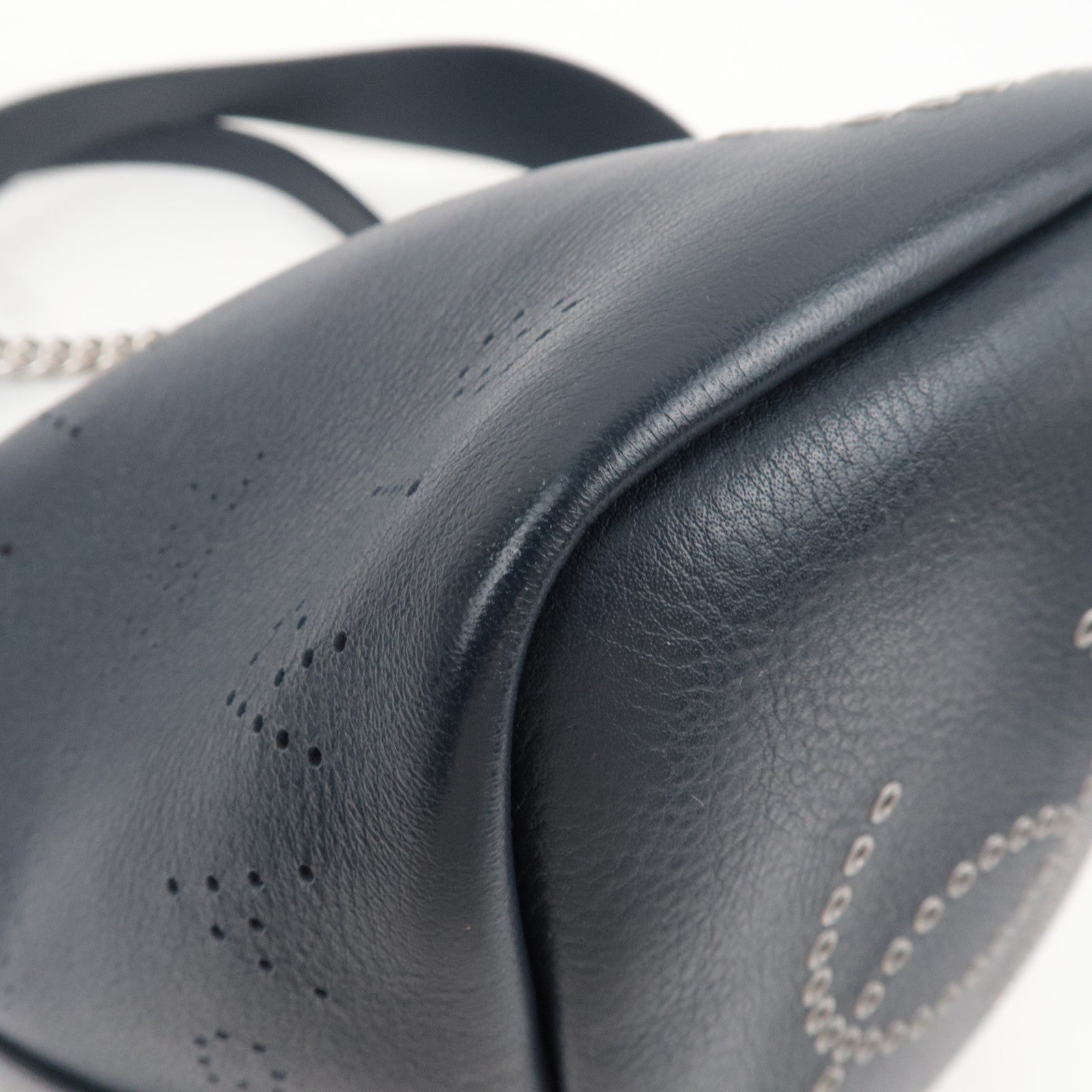 CHANEL Coco Mark Perforated 2Way Leather Chain Shoulder Bag Navy AS0304
