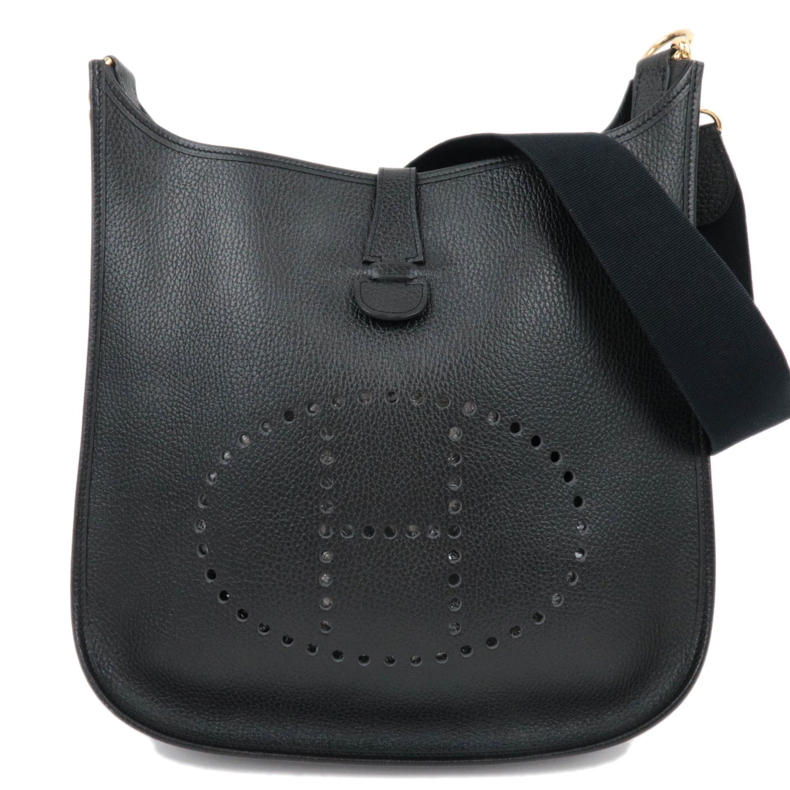 HERMES Evelyne GM Ardennes Shoulder Bag □A Stamp (1997) Black Gold HDW87420