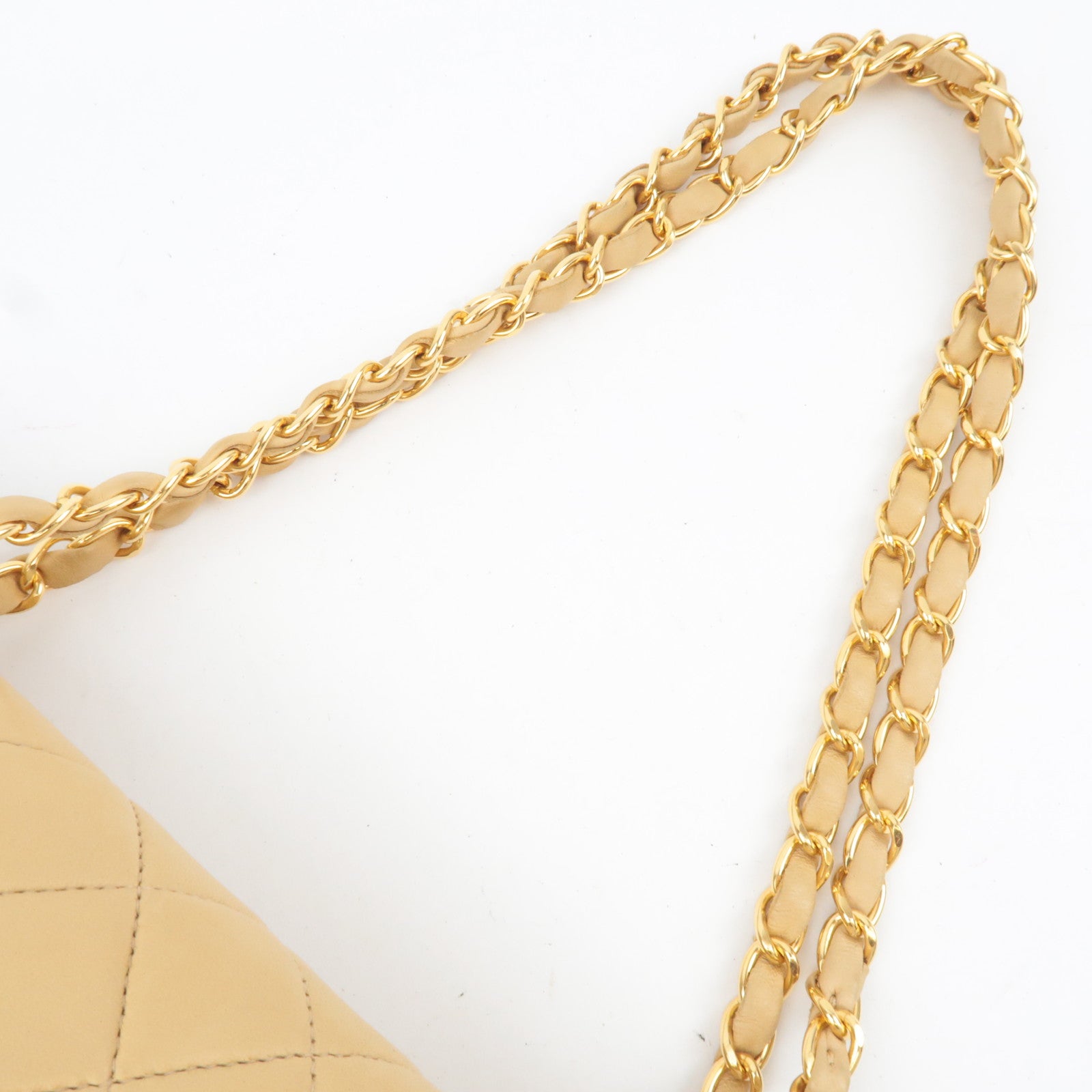 CHANEL Matelasse Lambskin Double Flap Chain Shoulder Bag Beige