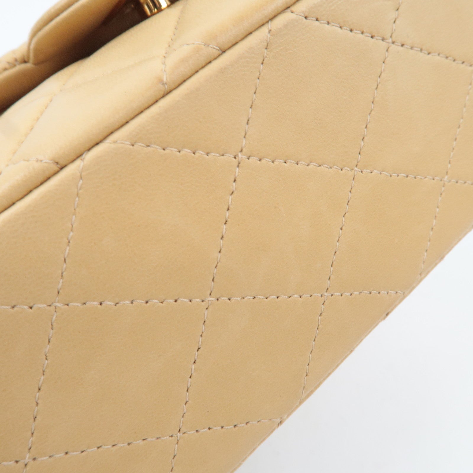 CHANEL Matelasse Lambskin Double Flap Chain Shoulder Bag Beige