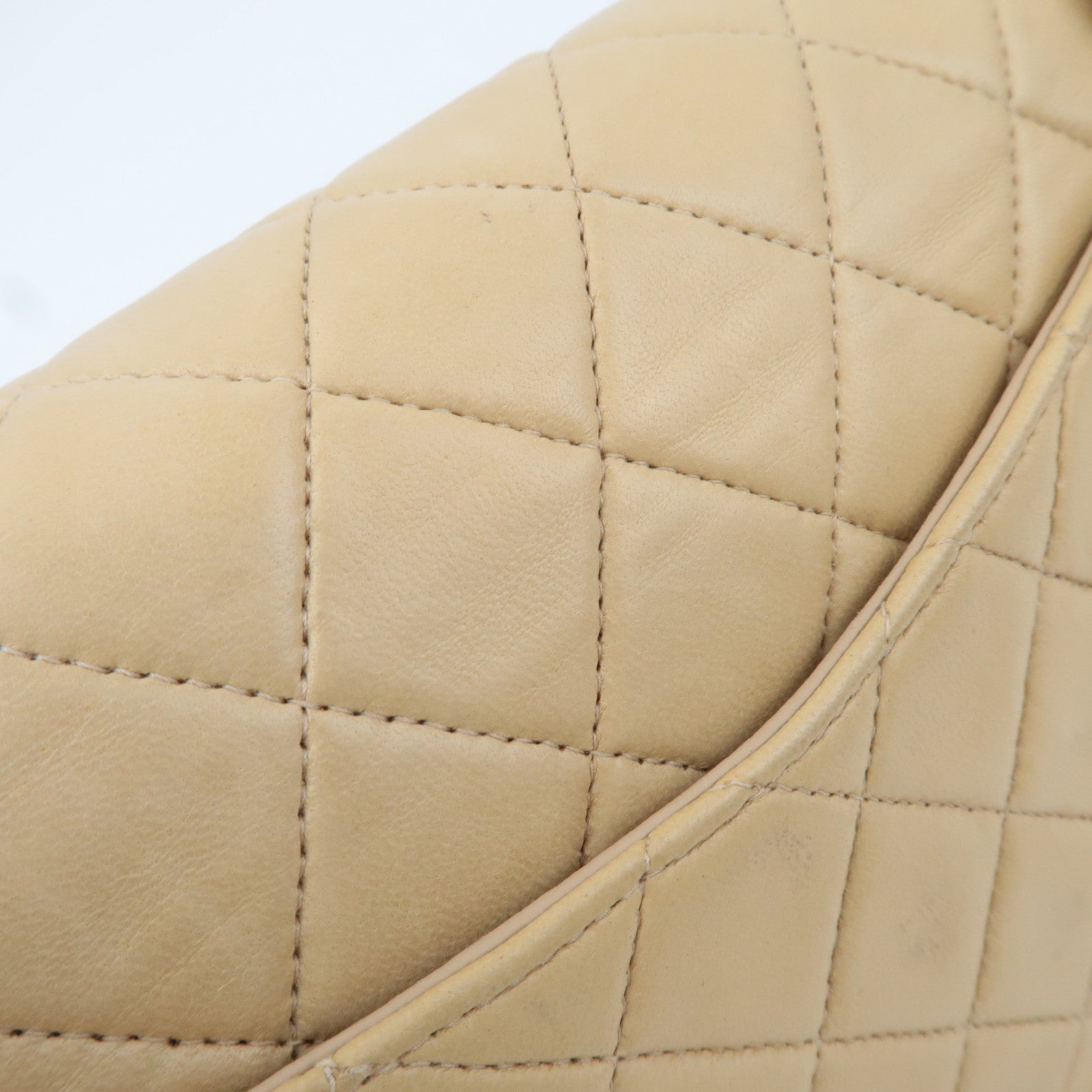 CHANEL Matelasse Lambskin Double Flap Chain Shoulder Bag Beige