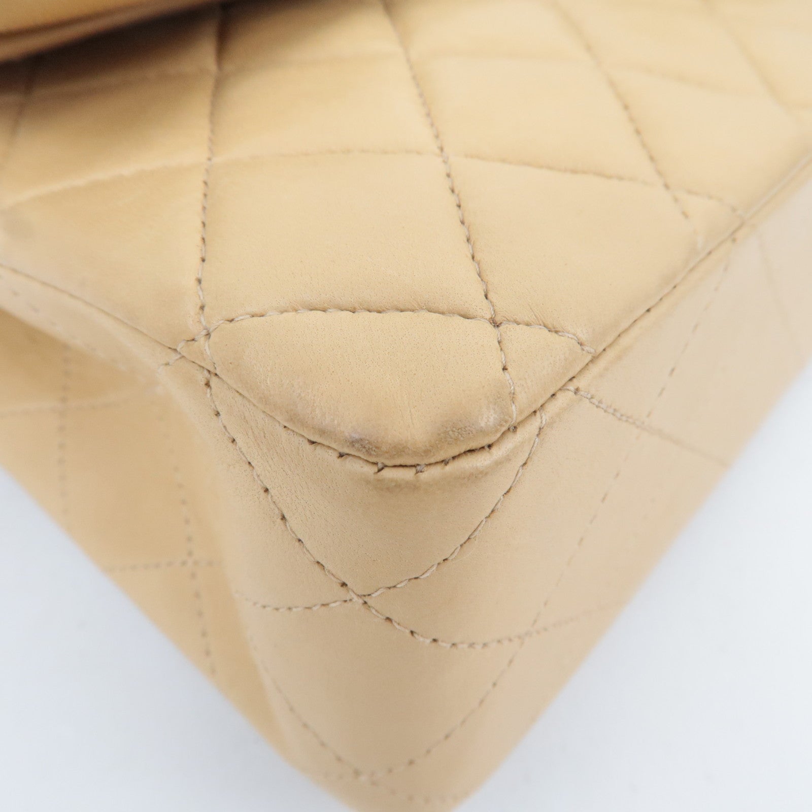 CHANEL Matelasse Lambskin Double Flap Chain Shoulder Bag Beige