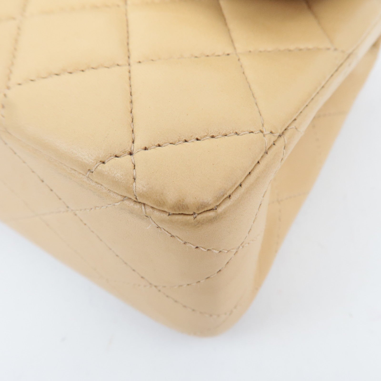 CHANEL Matelasse Lambskin Double Flap Chain Shoulder Bag Beige