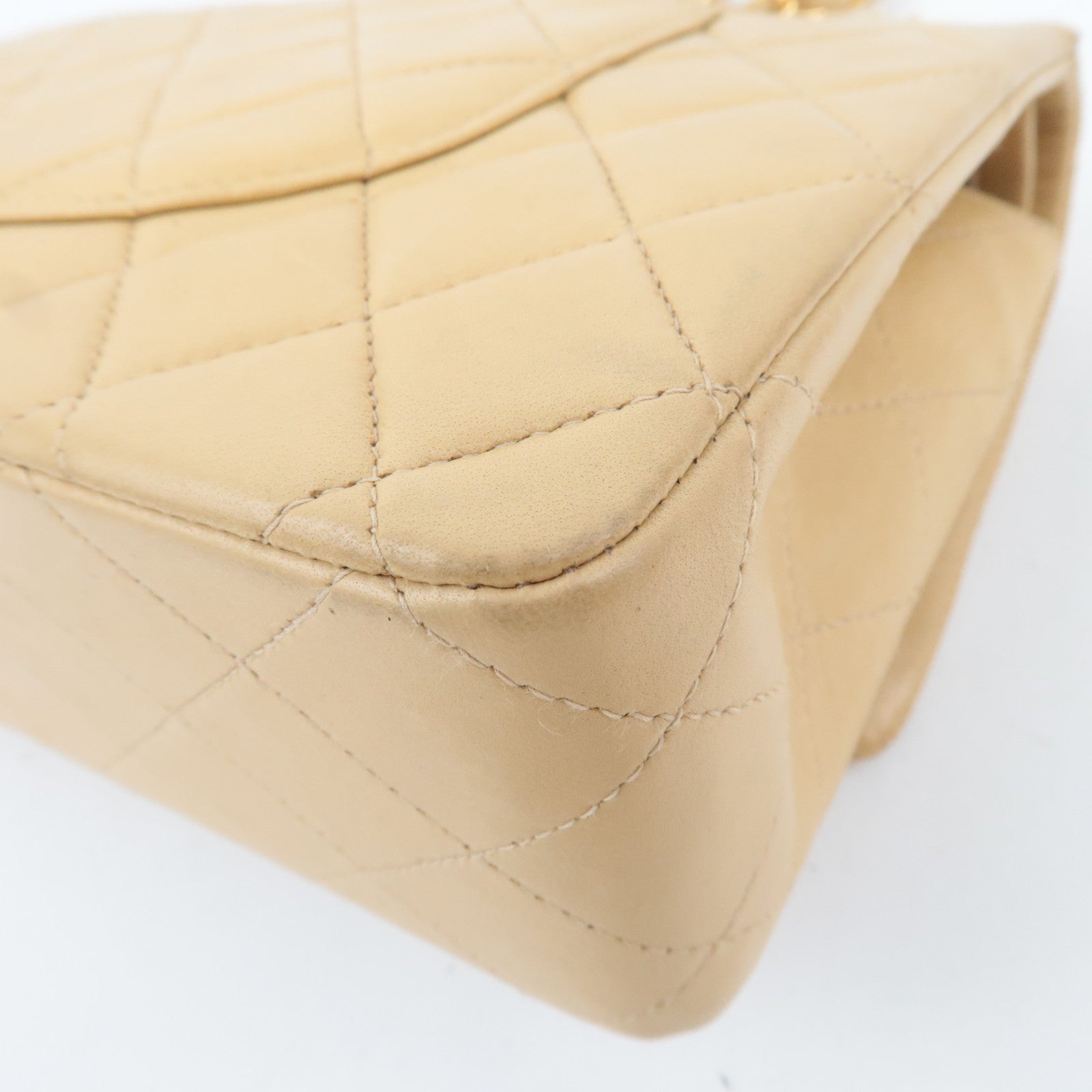 CHANEL Matelasse Lambskin Double Flap Chain Shoulder Bag Beige