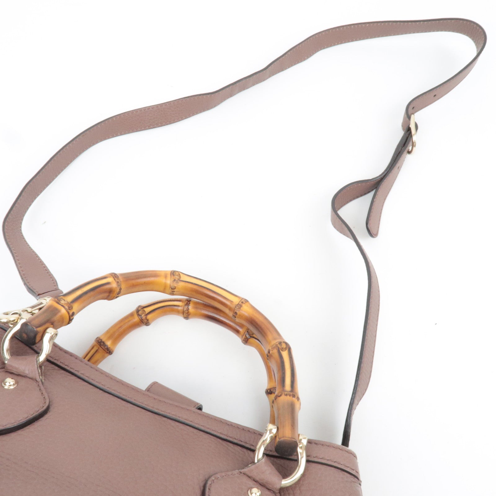 GUCCI Bamboo 2Way Leather Handbag Greige 308360