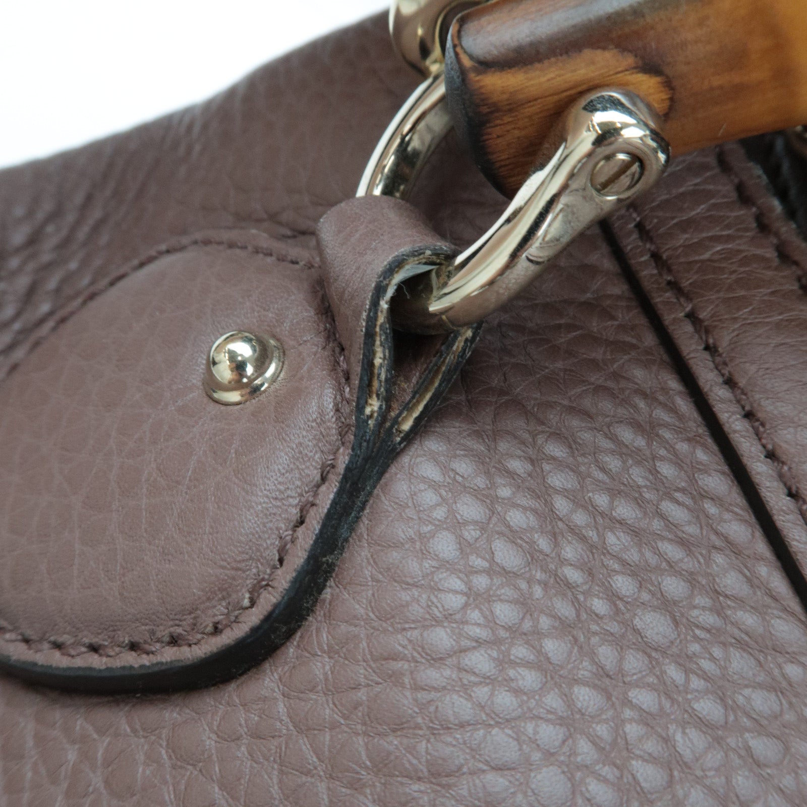 GUCCI Bamboo 2Way Leather Handbag Greige 308360