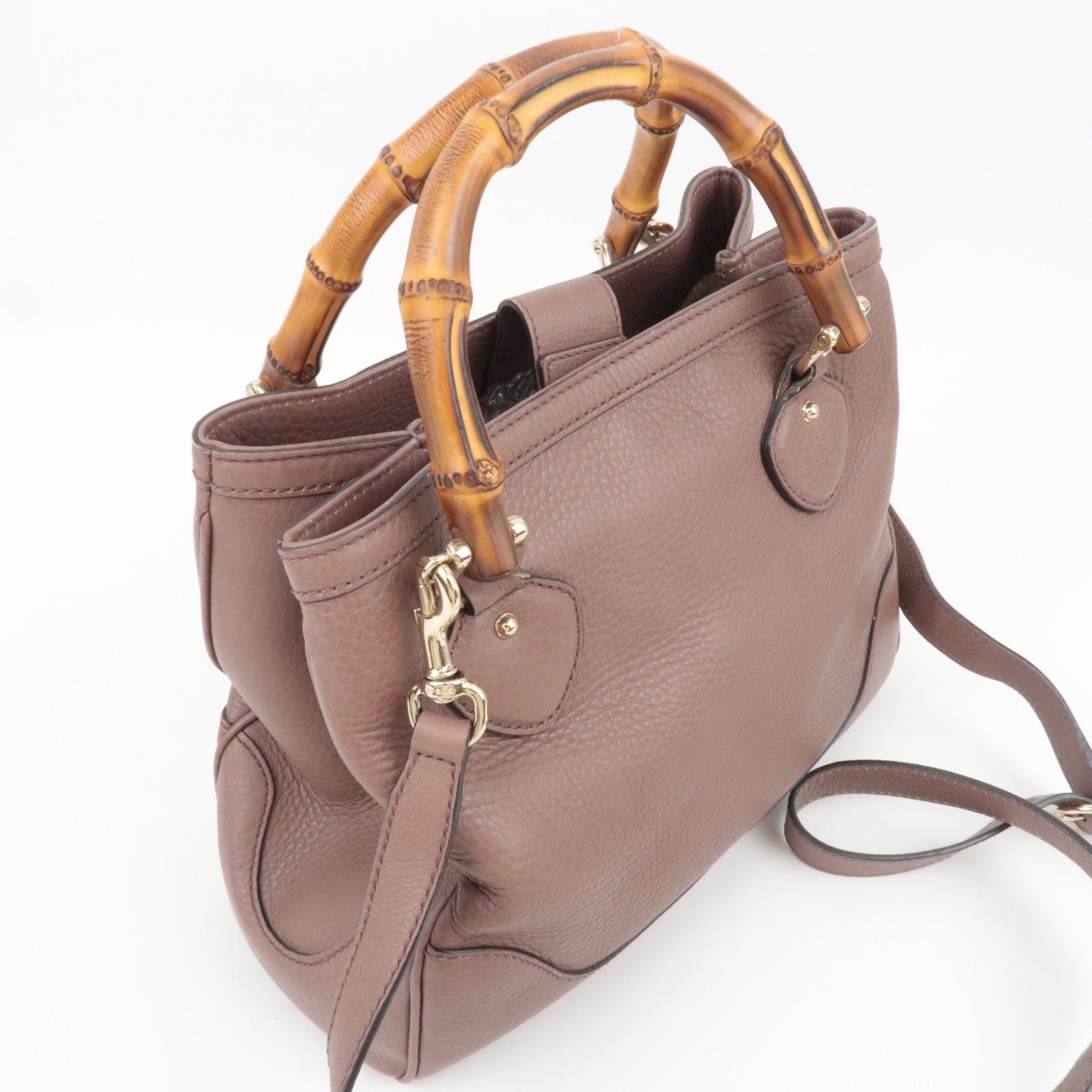 GUCCI Bamboo 2Way Leather Handbag Greige 308360