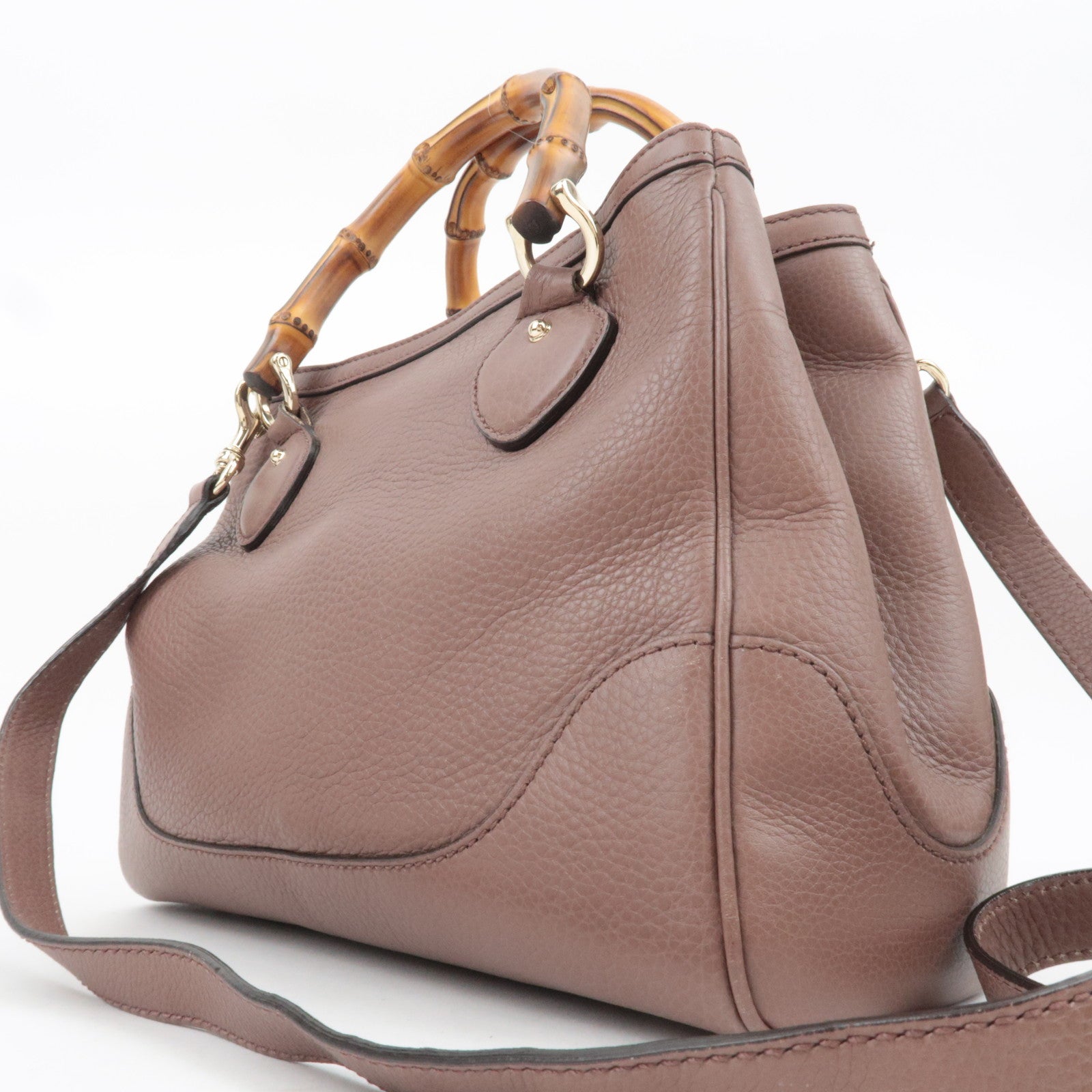 GUCCI Bamboo 2Way Leather Handbag Greige 308360