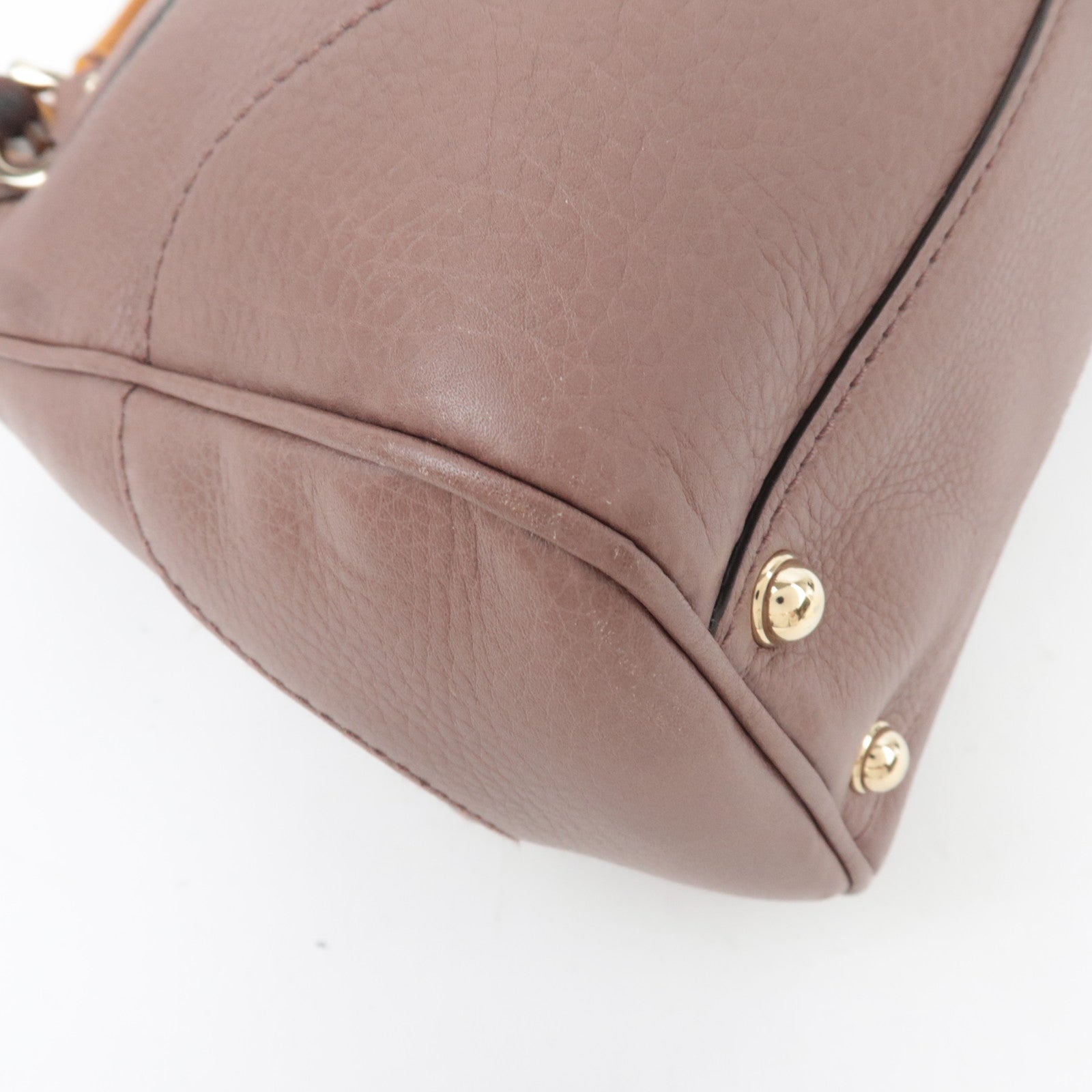 GUCCI Bamboo 2Way Leather Handbag Greige 308360