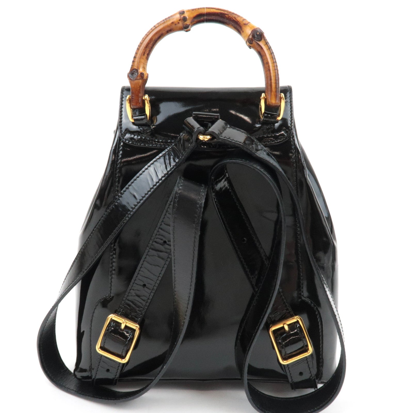 GUCCI Bamboo Mini Patent Backpack Black 003.1705