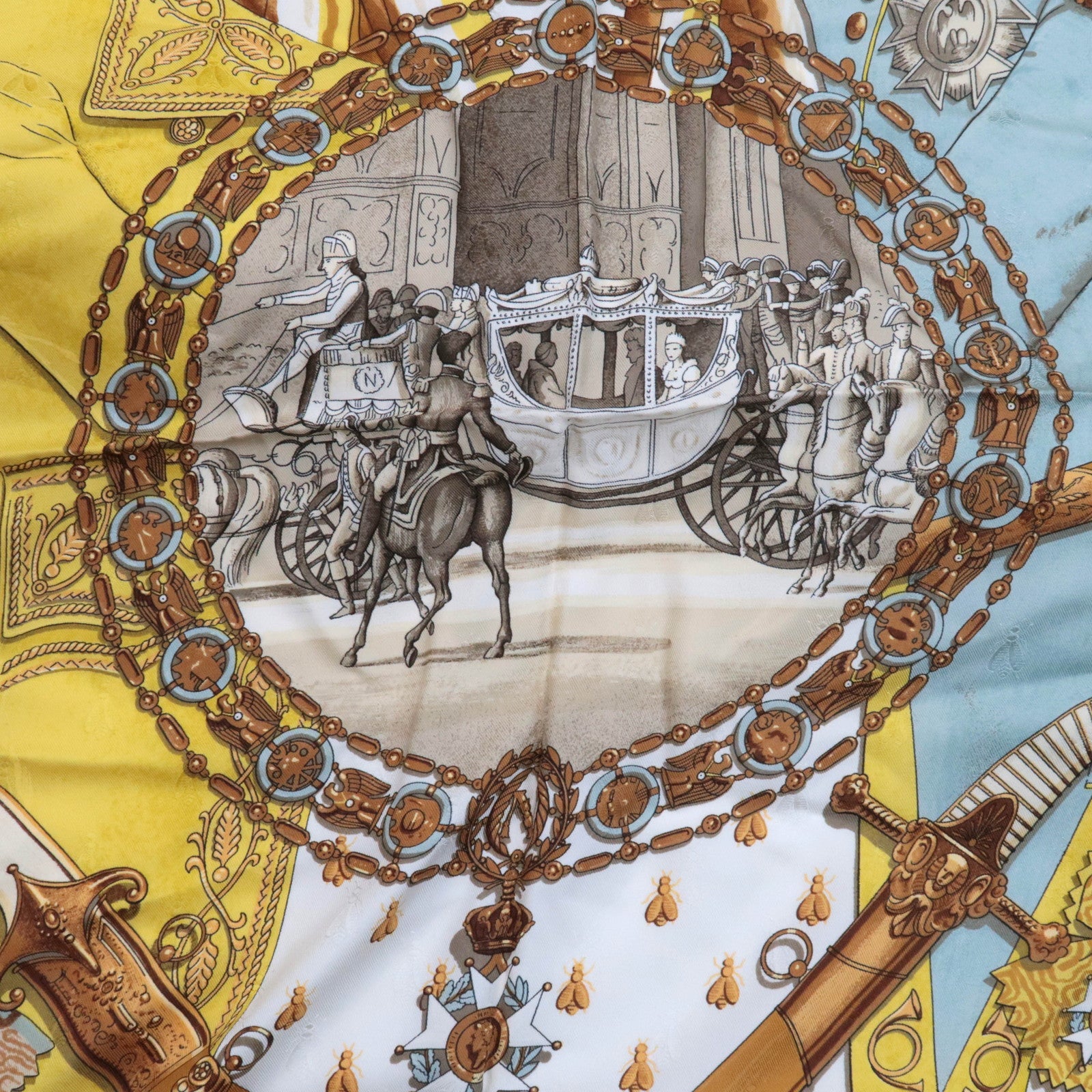 HERMES Carre 90 Scarf NAPOLEON 100% Silk White Light Blue