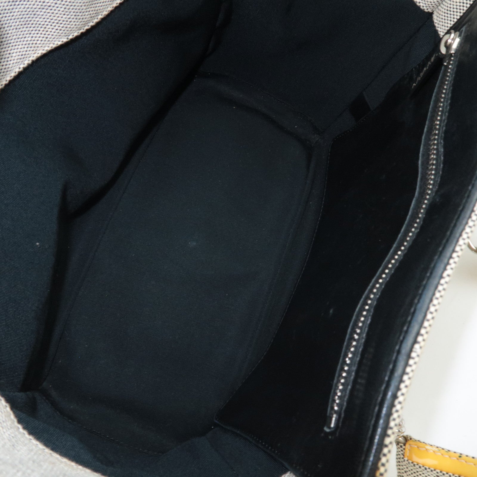 CHANEL Coco Mark Camellia No. 5 Canvas Patent Chain Tote Bag Beige Yellow Black A31573 *Box, Dust bag, G card