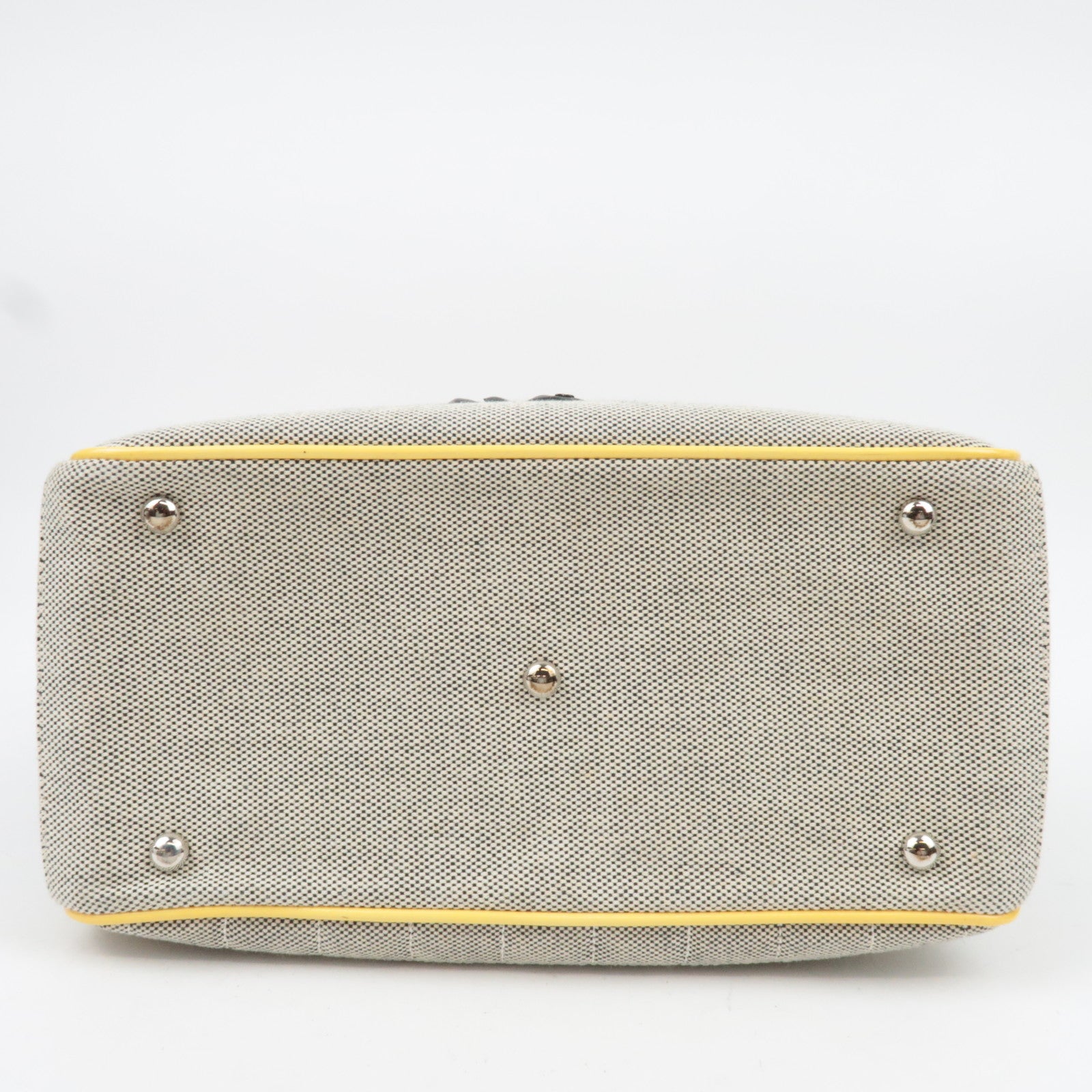 CHANEL Coco Mark Camellia No. 5 Canvas Patent Chain Tote Bag Beige Yellow Black A31573 *Box, Dust bag, G card