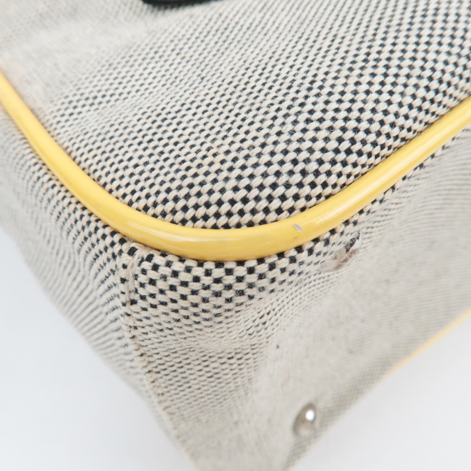 CHANEL Coco Mark Camellia No. 5 Canvas Patent Chain Tote Bag Beige Yellow Black A31573 *Box, Dust bag, G card