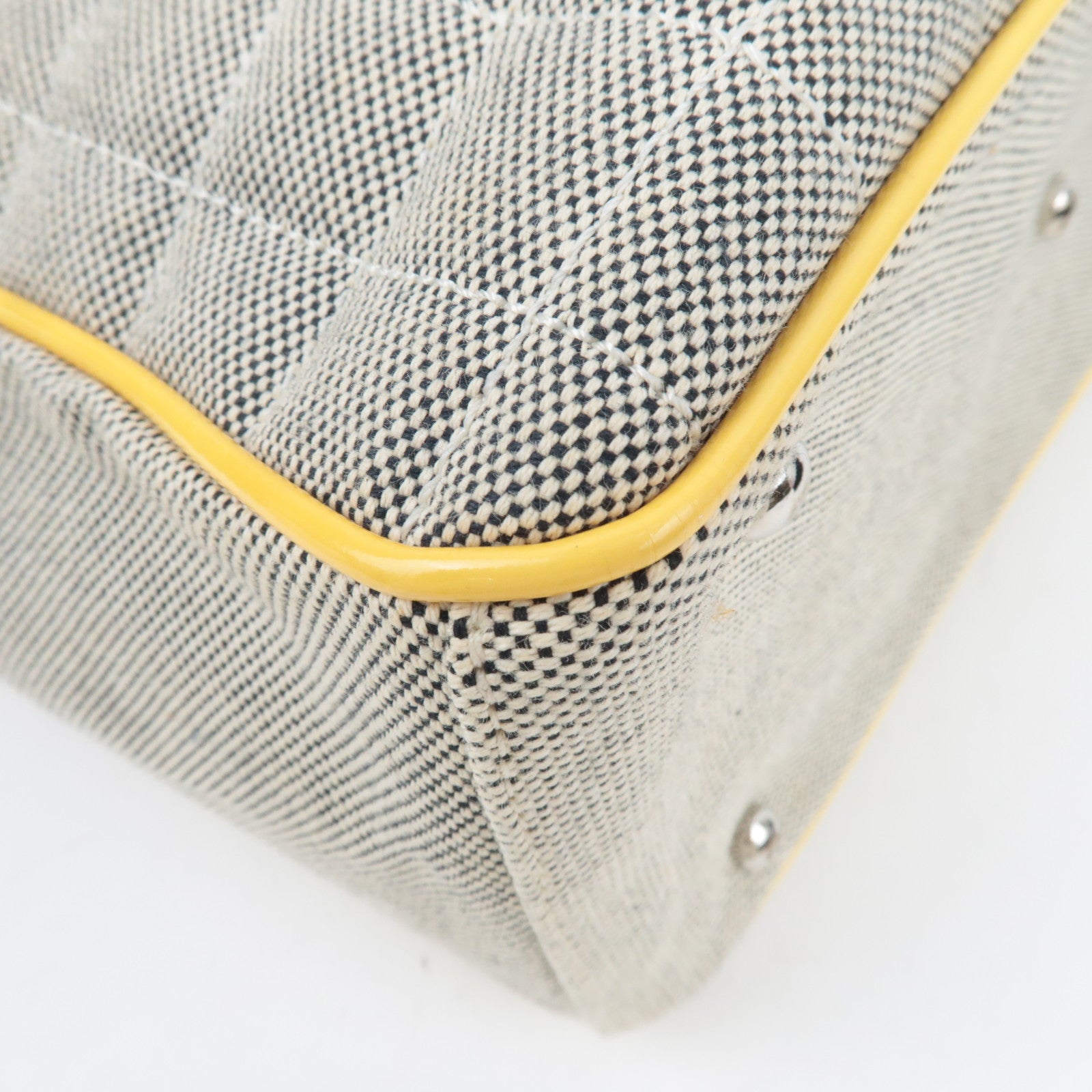 CHANEL Coco Mark Camellia No. 5 Canvas Patent Chain Tote Bag Beige Yellow Black A31573 *Box, Dust bag, G card