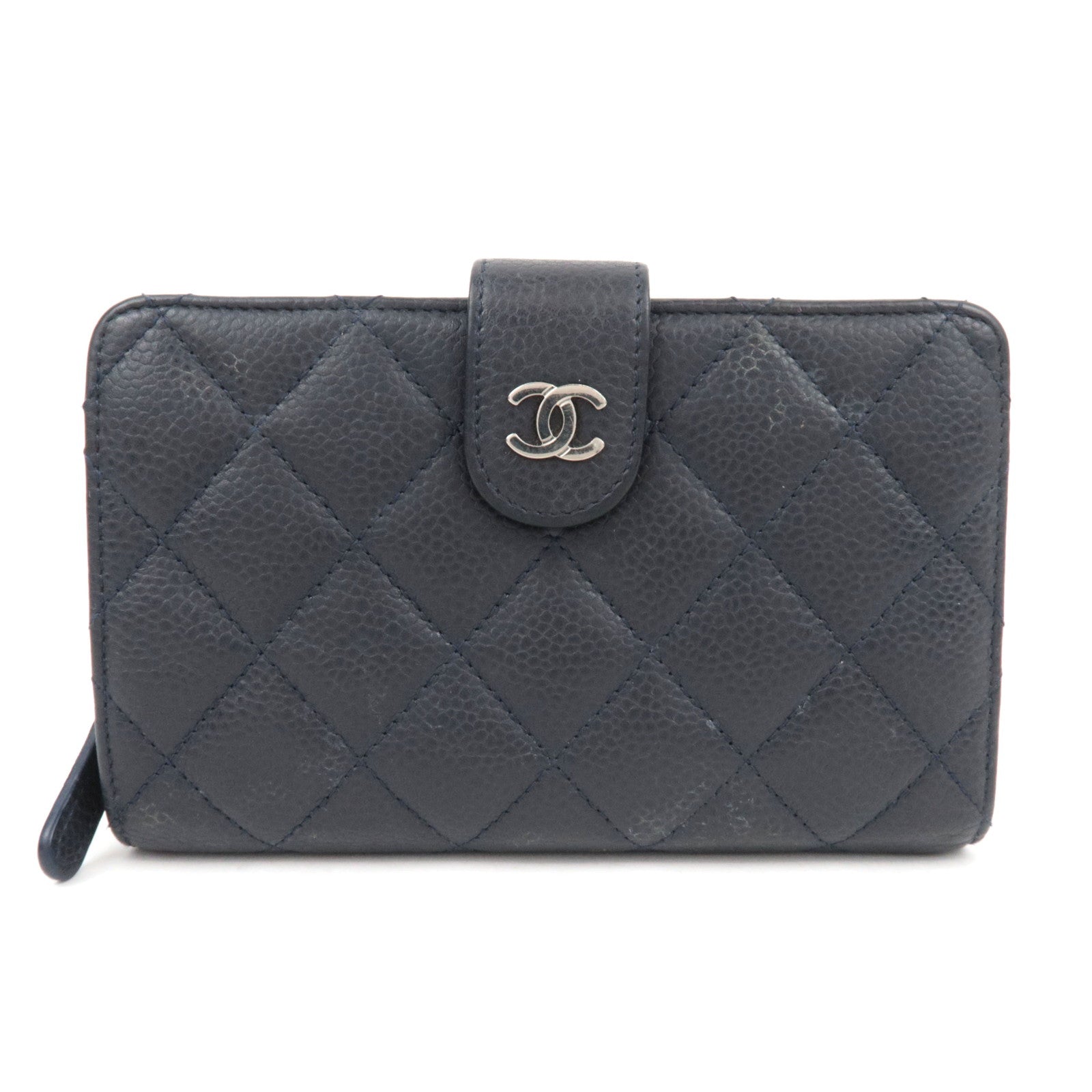 CHANEL Matelasse Bi-Fold Caviar Skin Wallet Dark Navy87464