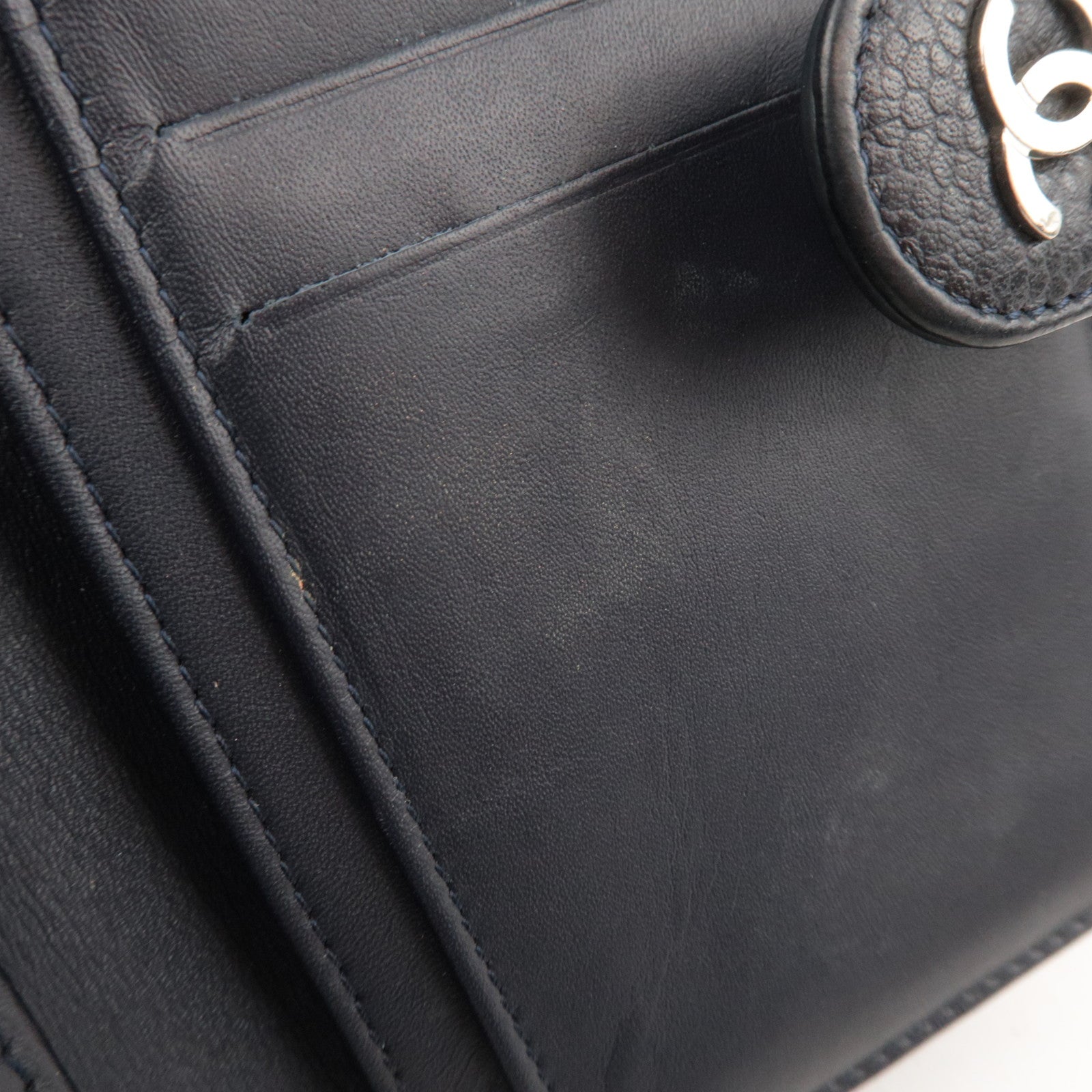 CHANEL Matelasse Bi-Fold Caviar Skin Wallet Dark Navy
