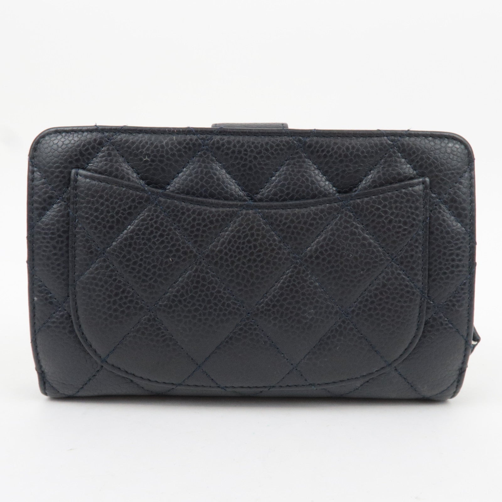 CHANEL Matelasse Bi-Fold Caviar Skin Wallet Dark Navy