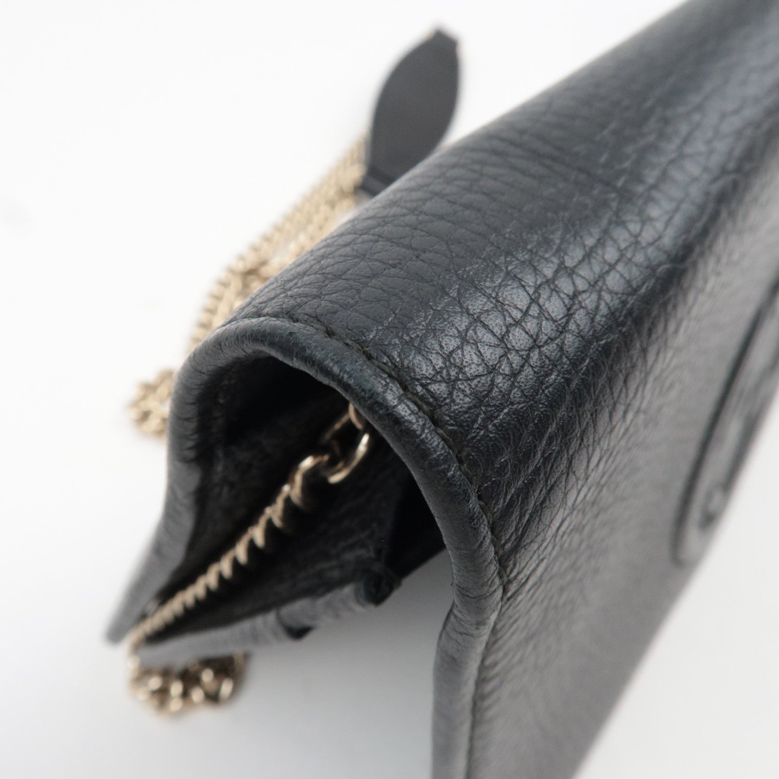 GUCCI Soho Interlocking G Leather Chain Wallet WOC Black 407041 *Box, Dust bag