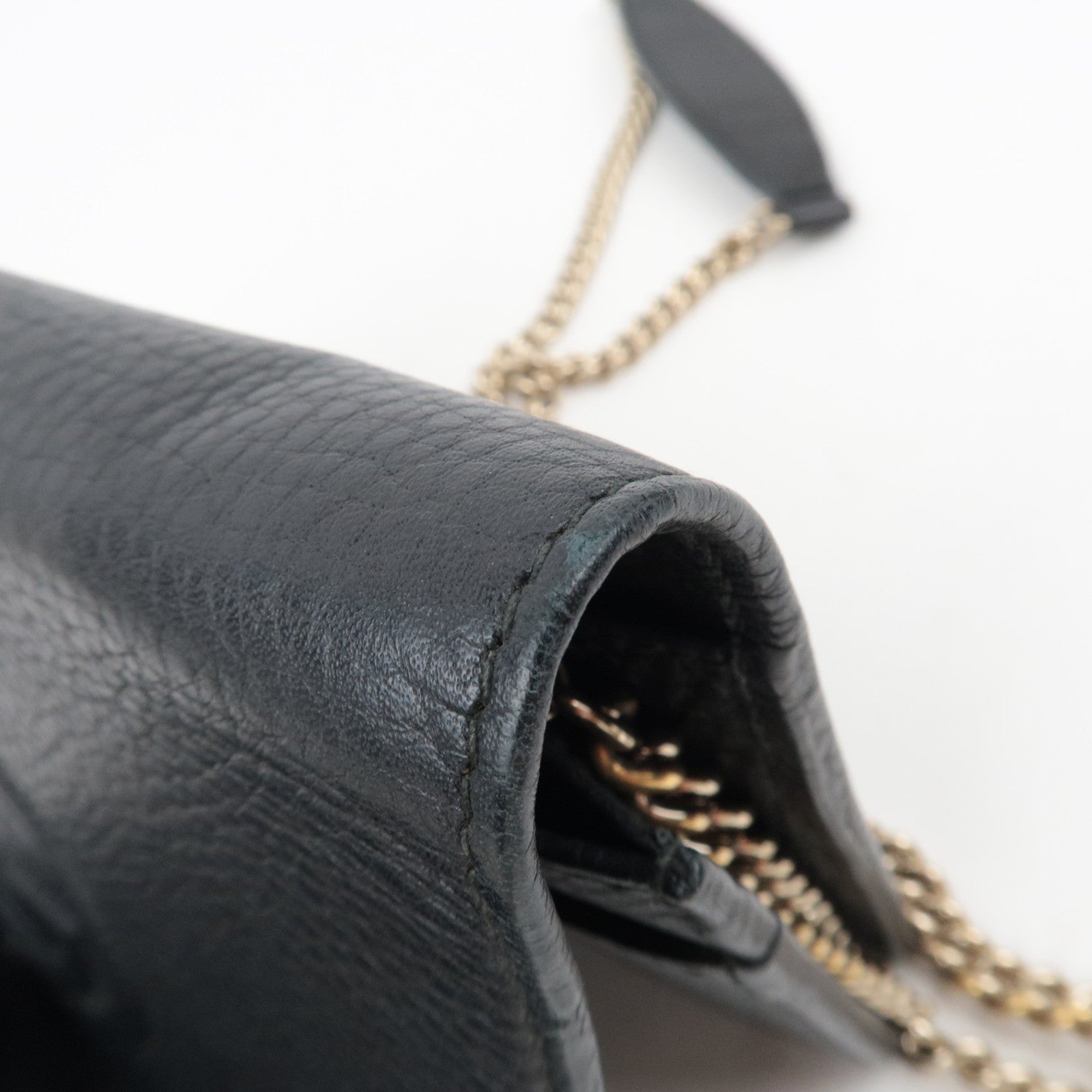 GUCCI Soho Interlocking G Leather Chain Wallet WOC Black 407041 *Box, Dust bag