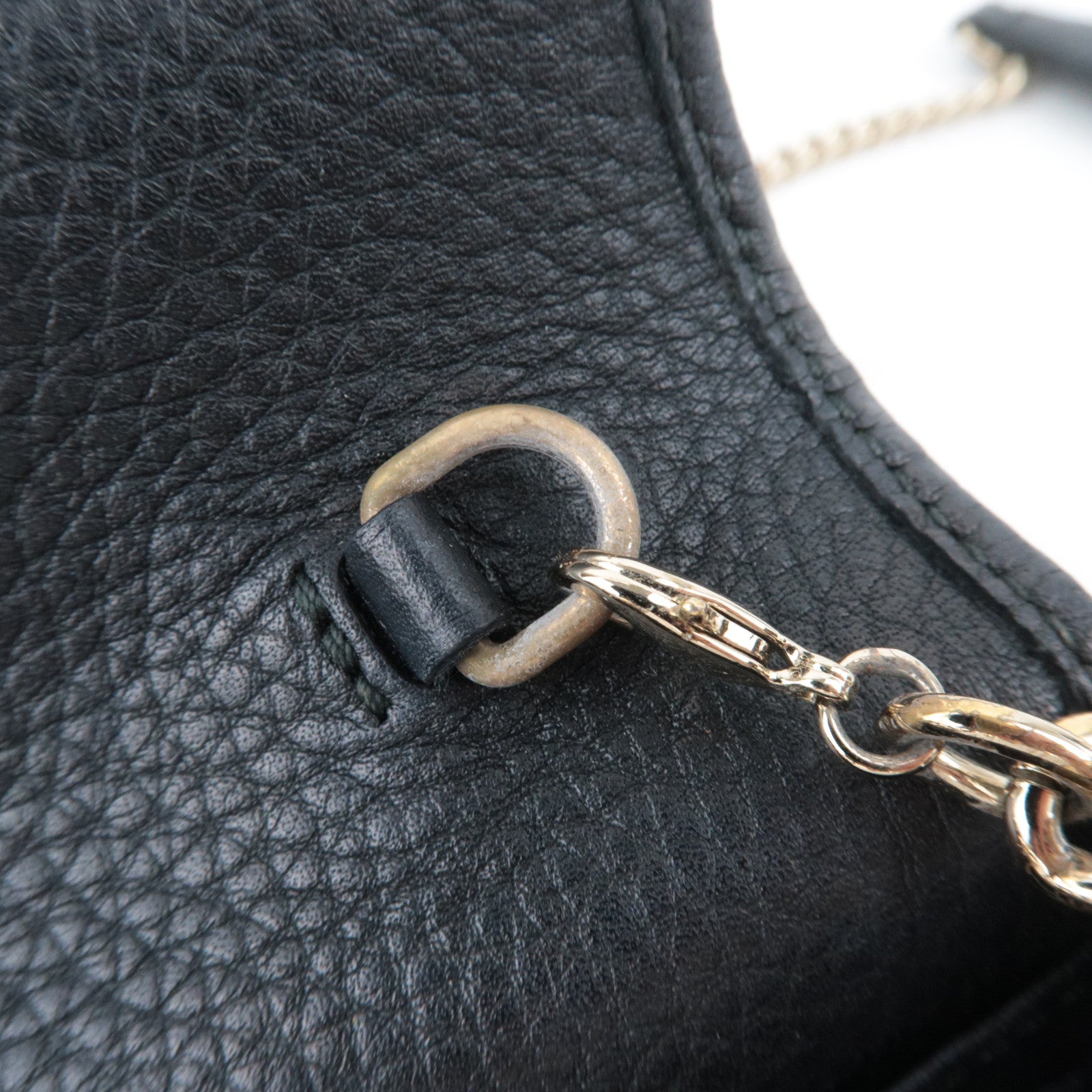 GUCCI Soho Interlocking G Leather Chain Wallet WOC Black 407041 *Box, Dust bag