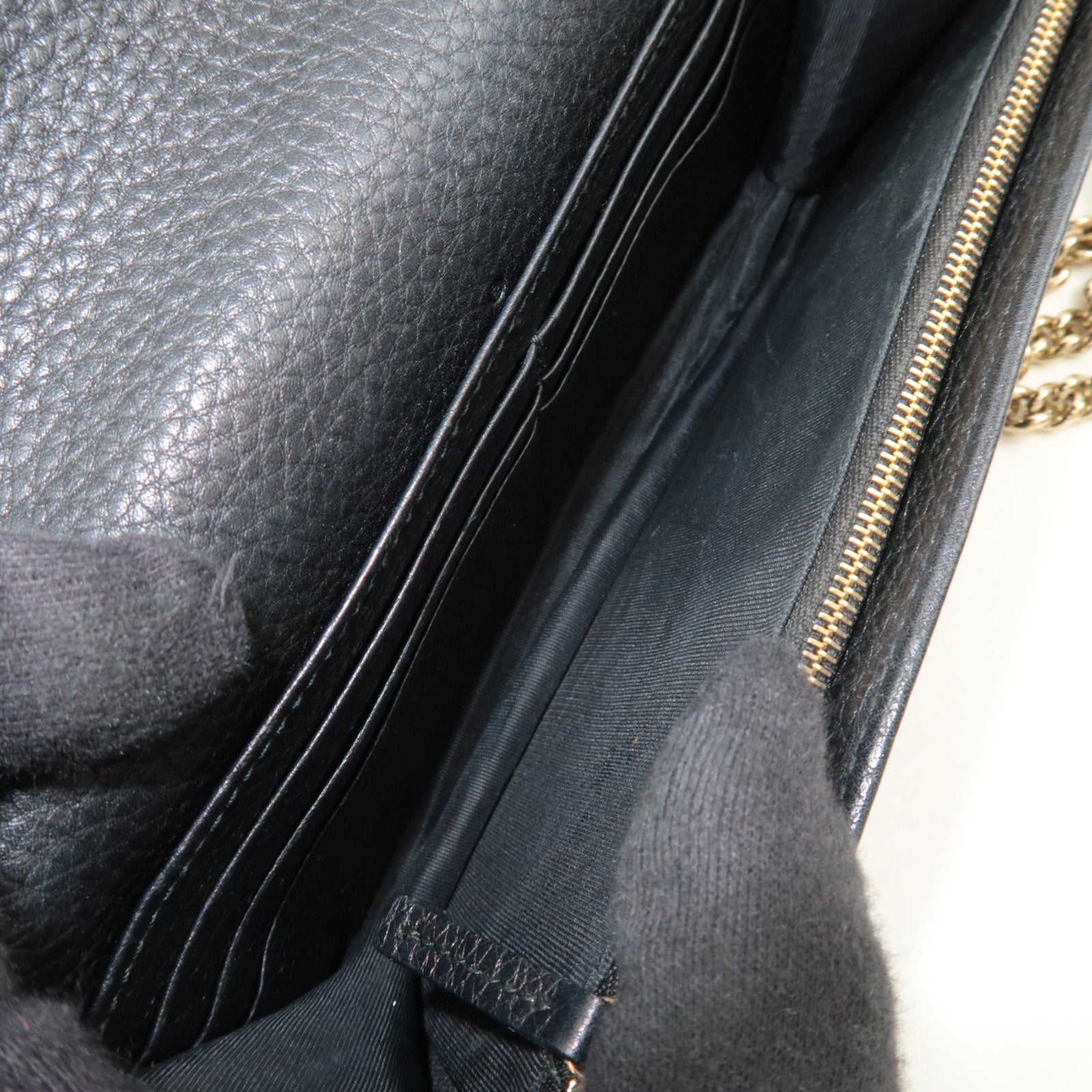 GUCCI Soho Interlocking G Leather Chain Wallet WOC Black 407041 *Box, Dust bag