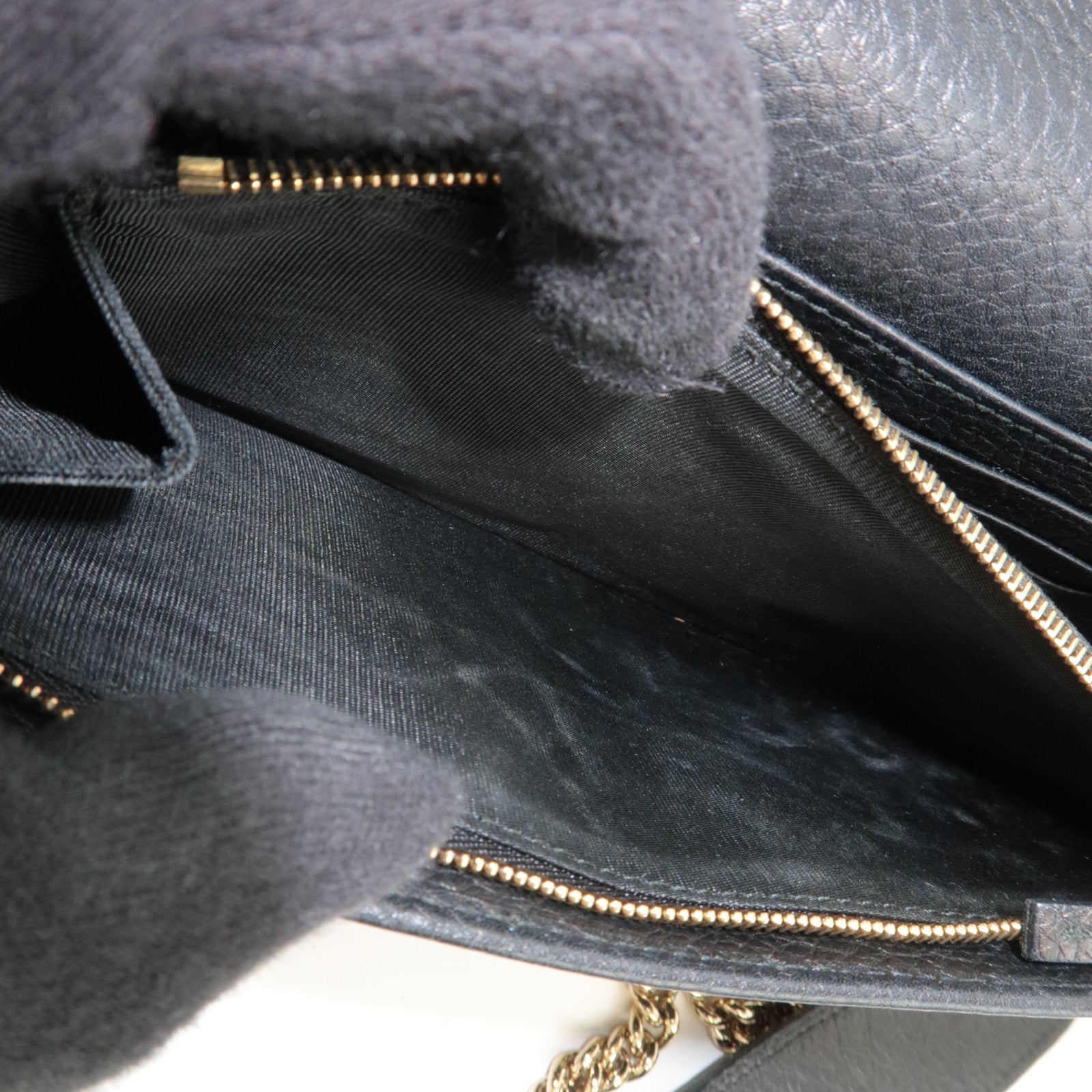 GUCCI Soho Interlocking G Leather Chain Wallet WOC Black 407041 *Box, Dust bag